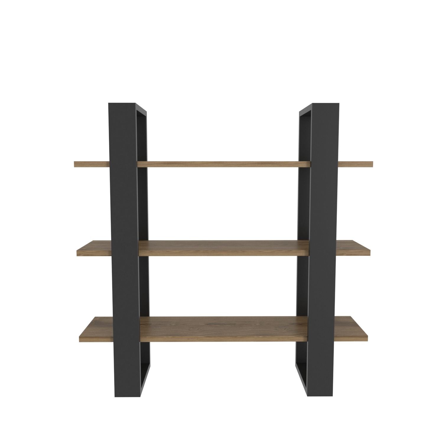 Prateleira de Parede – 90 cm x 90 cm x 22 cm – Preto e Carvalho Oud – MDF Revestido de Melamina