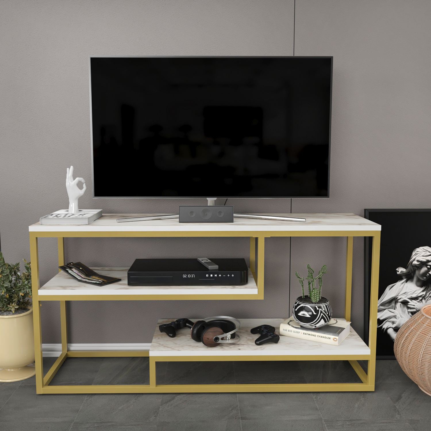 Móvel de TV – 120,2 cm x 60 cm x 35,2 cm – Éfeso e Ouro – MDF