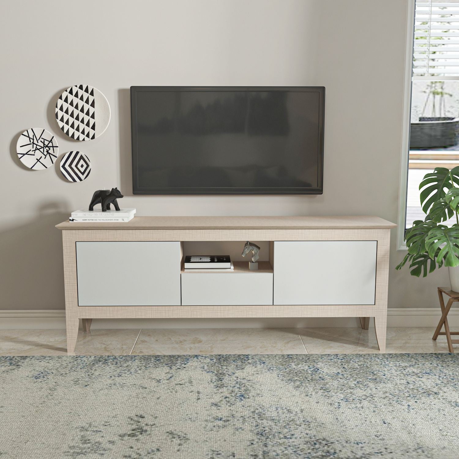 Móvel de TV – 150cm x 59cm x 35cm – Bege e Branco – MDF