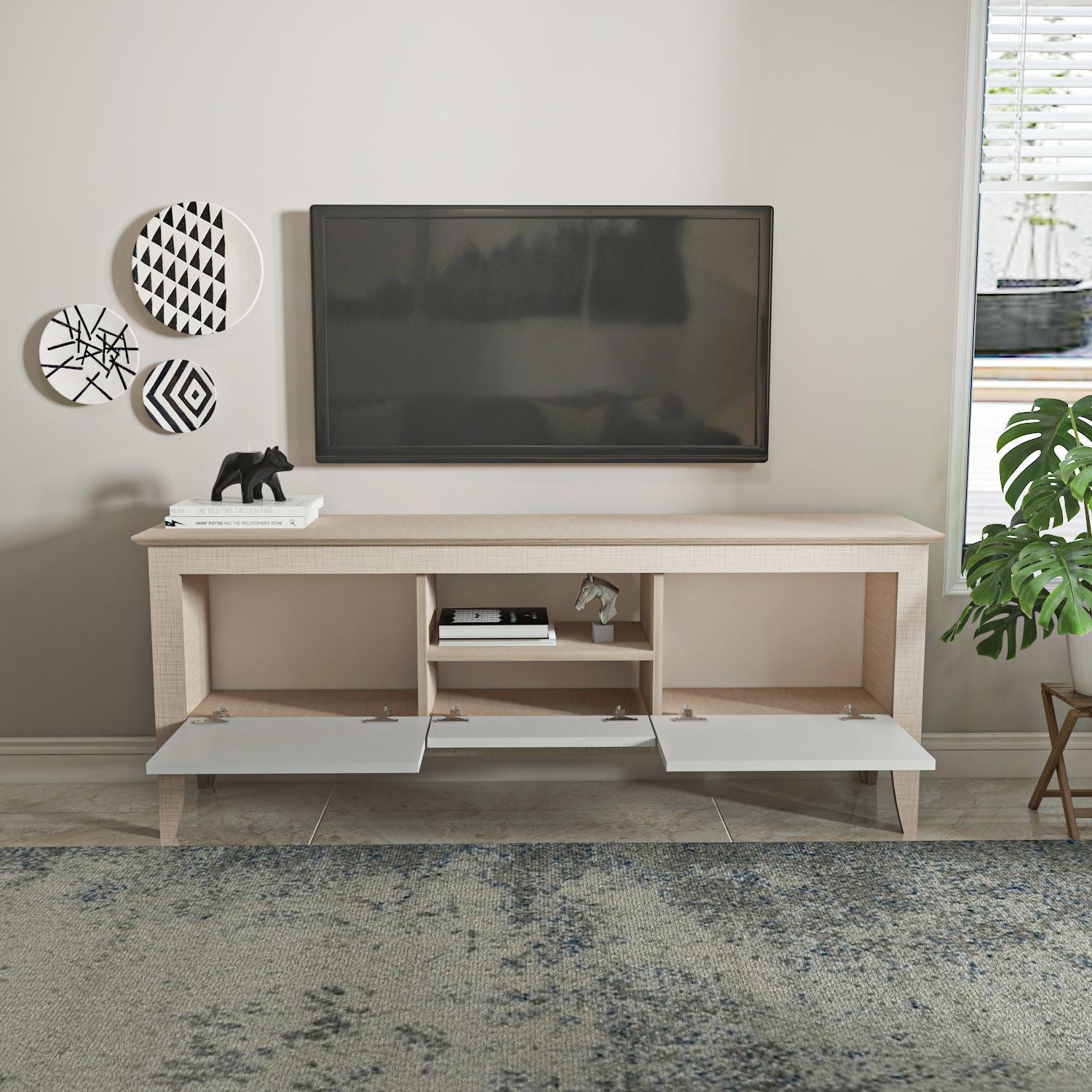 Móvel de TV – 150cm x 59cm x 35cm – Bege e Branco – MDF