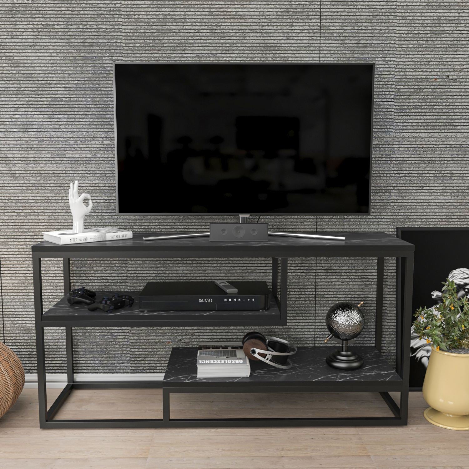 Móvel de TV – 120,2 cm x 60 cm x 35,2 cm – Preto e Branco – Aglomerado revestido de melamina