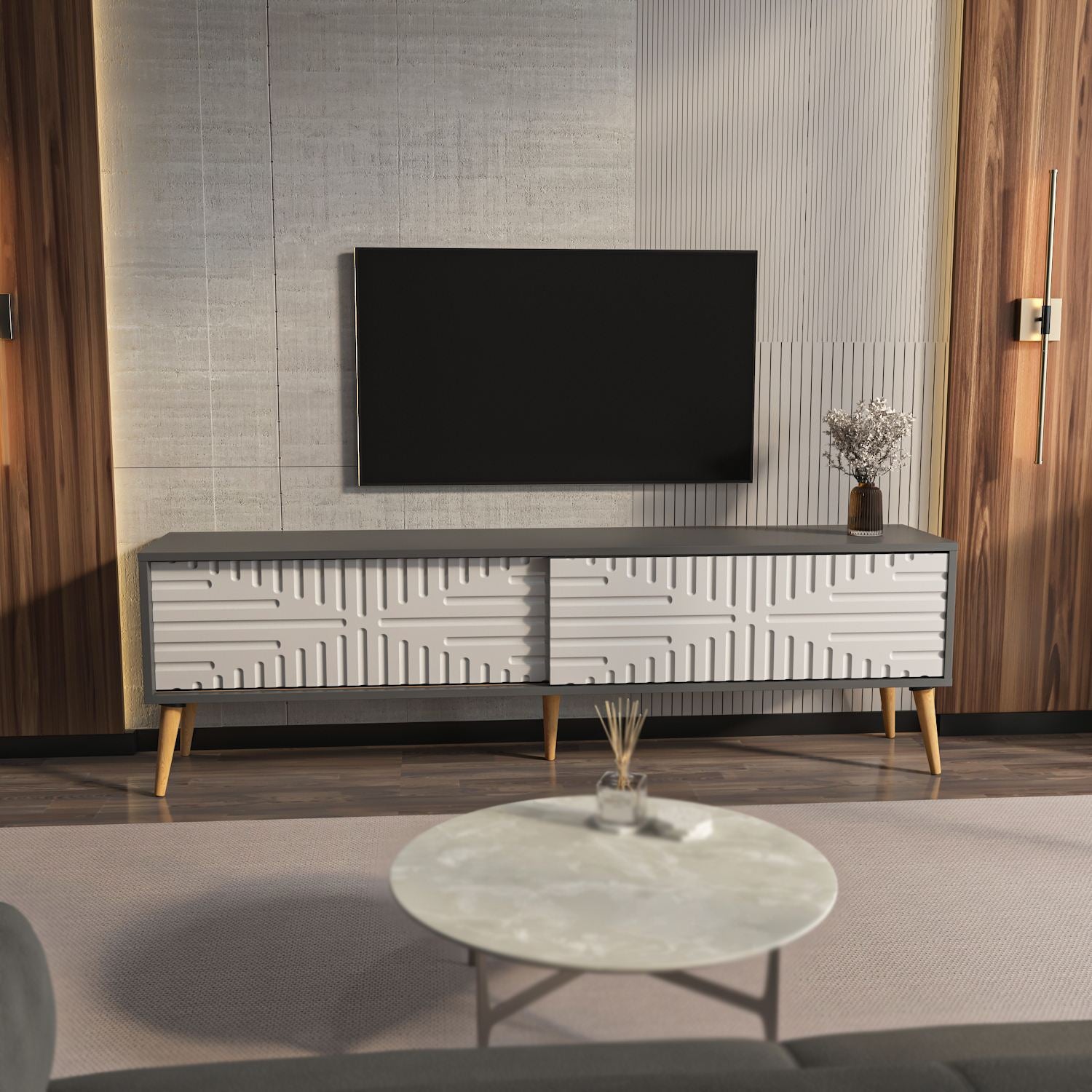 Móvel de TV – 180cm x 54cm x 35cm – Antracite e Branco – Aglomerado