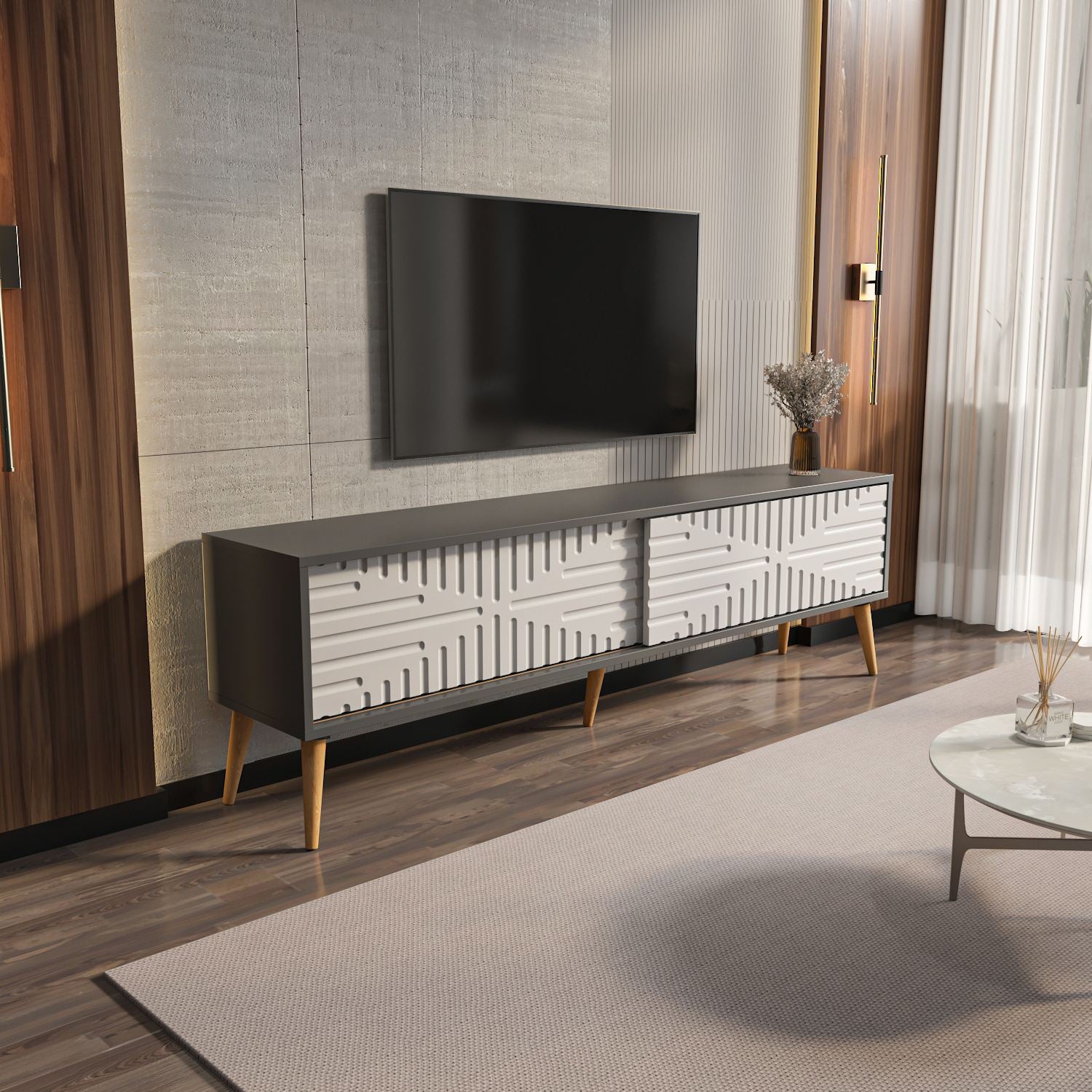 Móvel de TV – 180cm x 54cm x 35cm – Antracite e Branco – Aglomerado