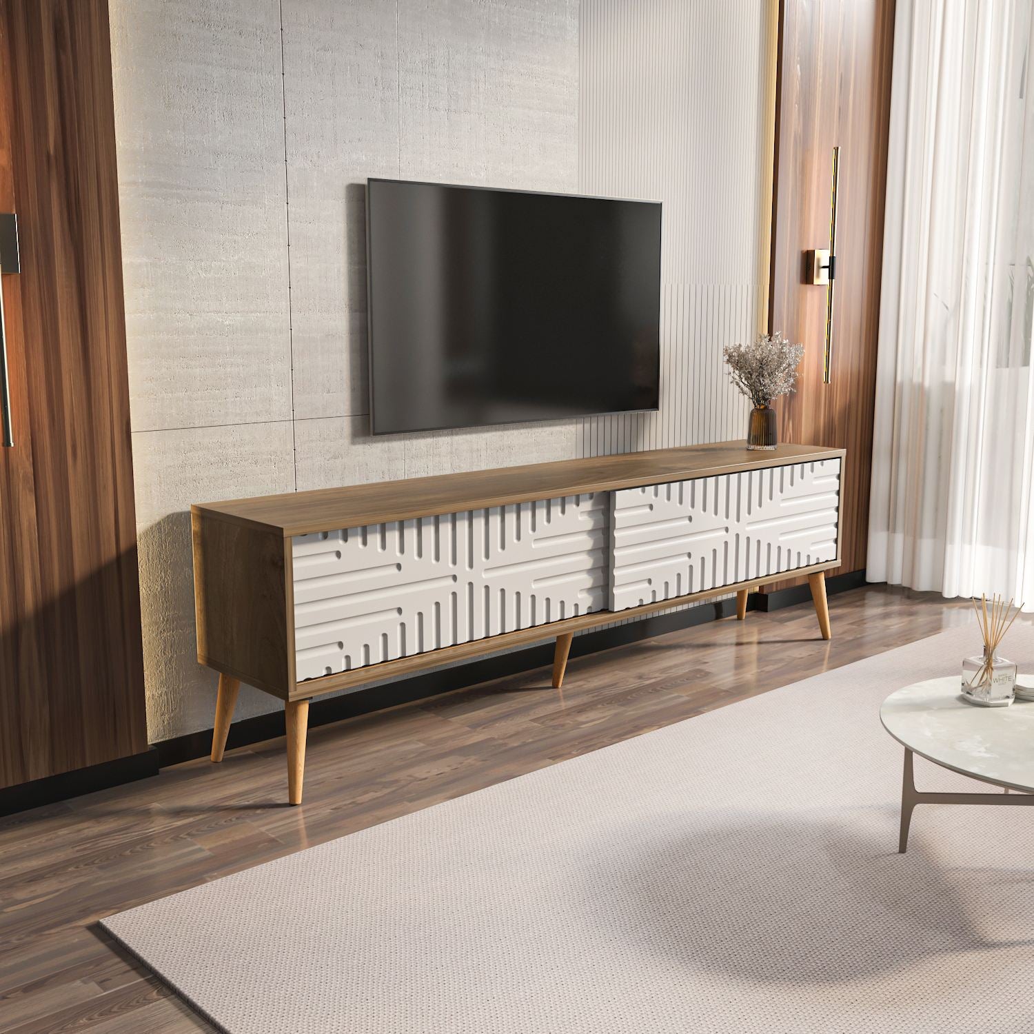 Móvel de TV – 180 cm x 54 cm – Nogueira e Branco – MDF