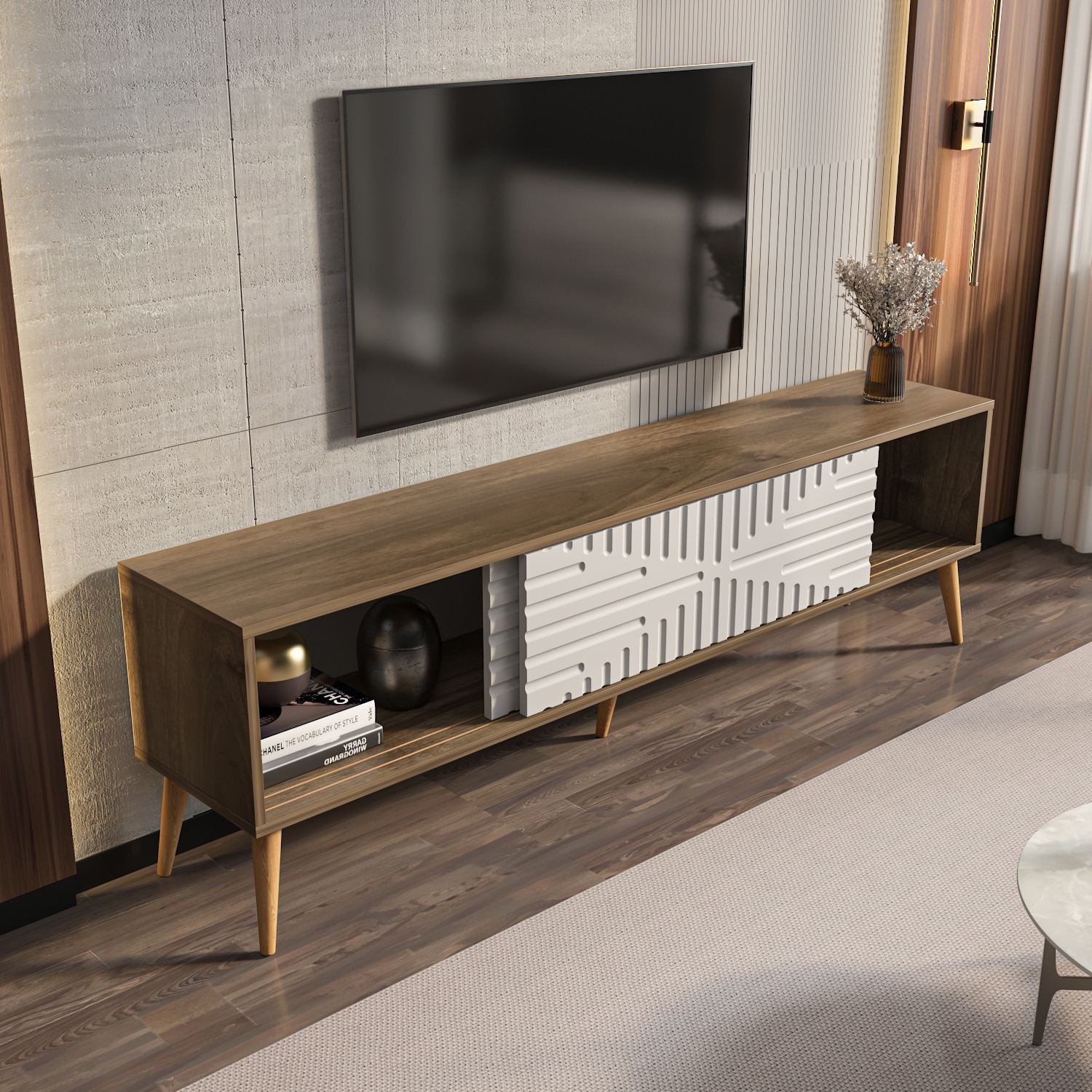 Móvel de TV – 180 cm x 54 cm – Nogueira e Branco – MDF