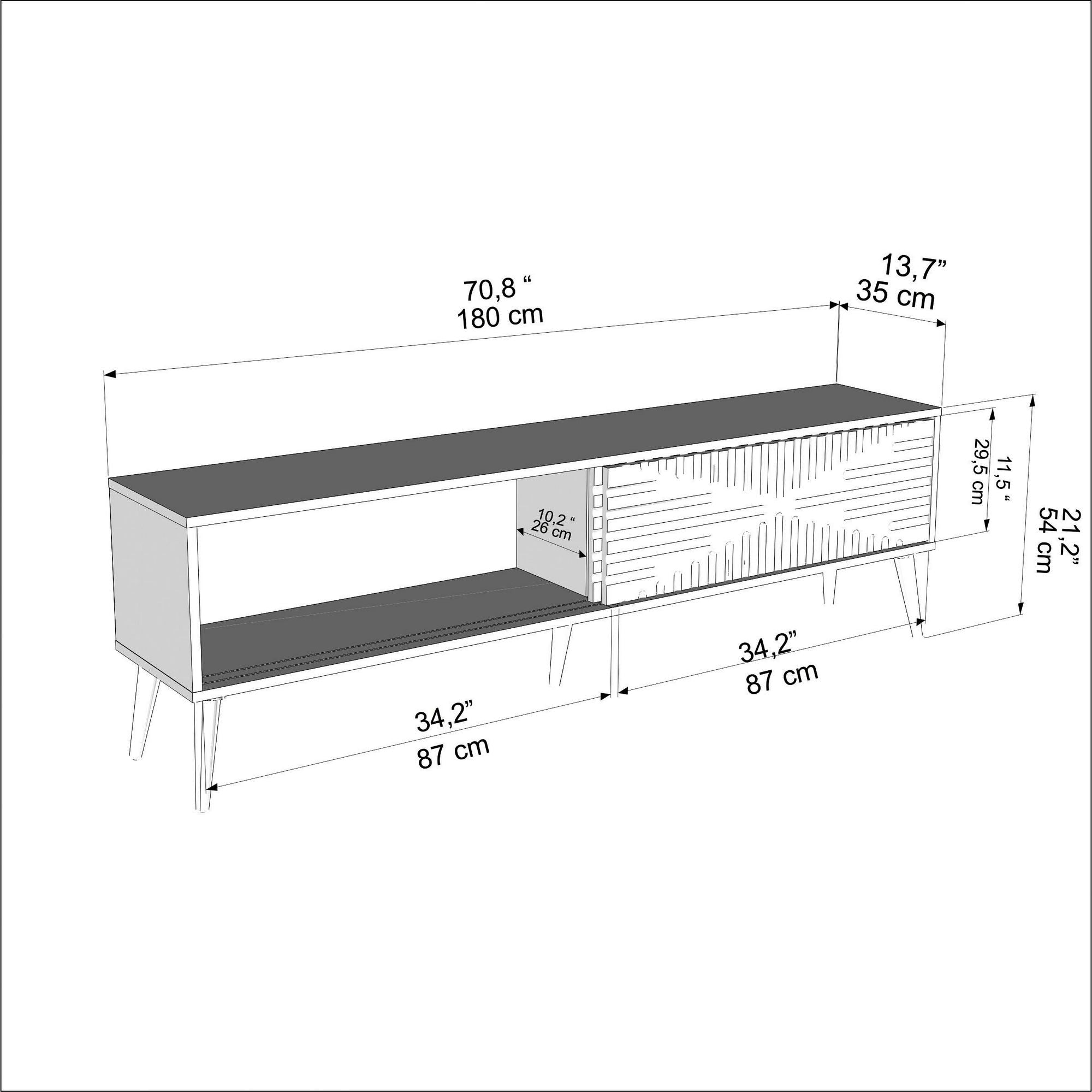 Móvel de TV – 180 cm x 54 cm – Nogueira e Branco – MDF