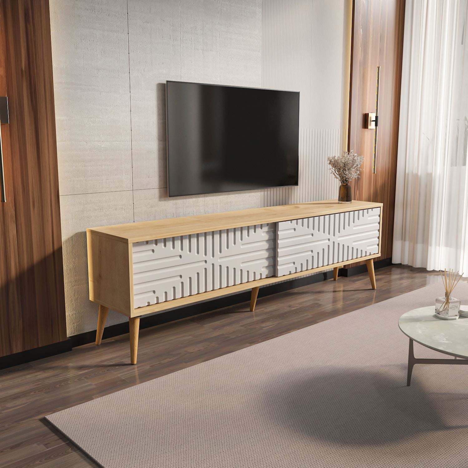 Móvel de TV – 180 cm x 54 cm x 35 cm – Carvalho Safira e Branco – MDF