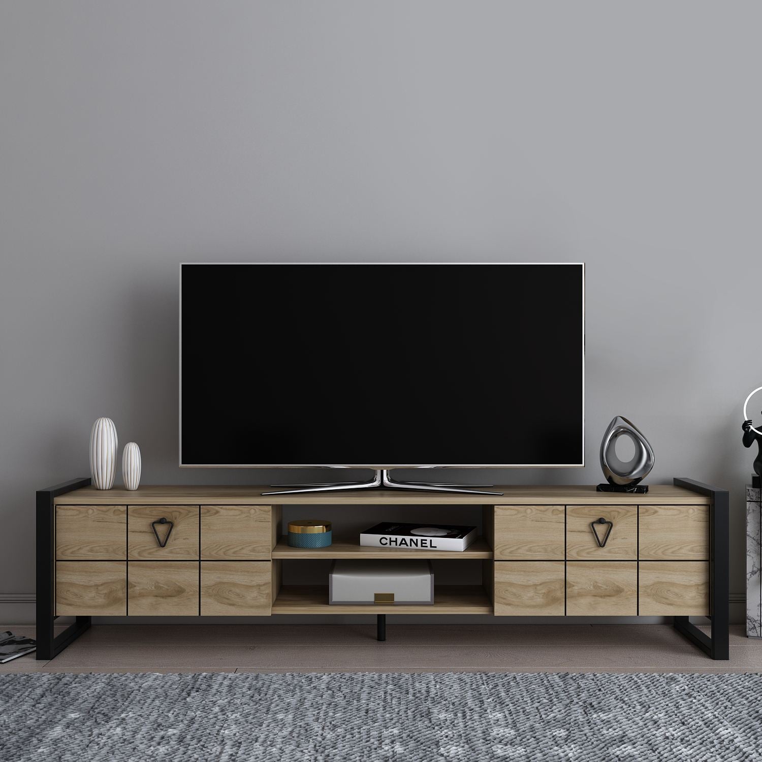 Móvel de TV – 184 cm x 45 cm x 34 cm – Carvalho Oud e Preto – MDF