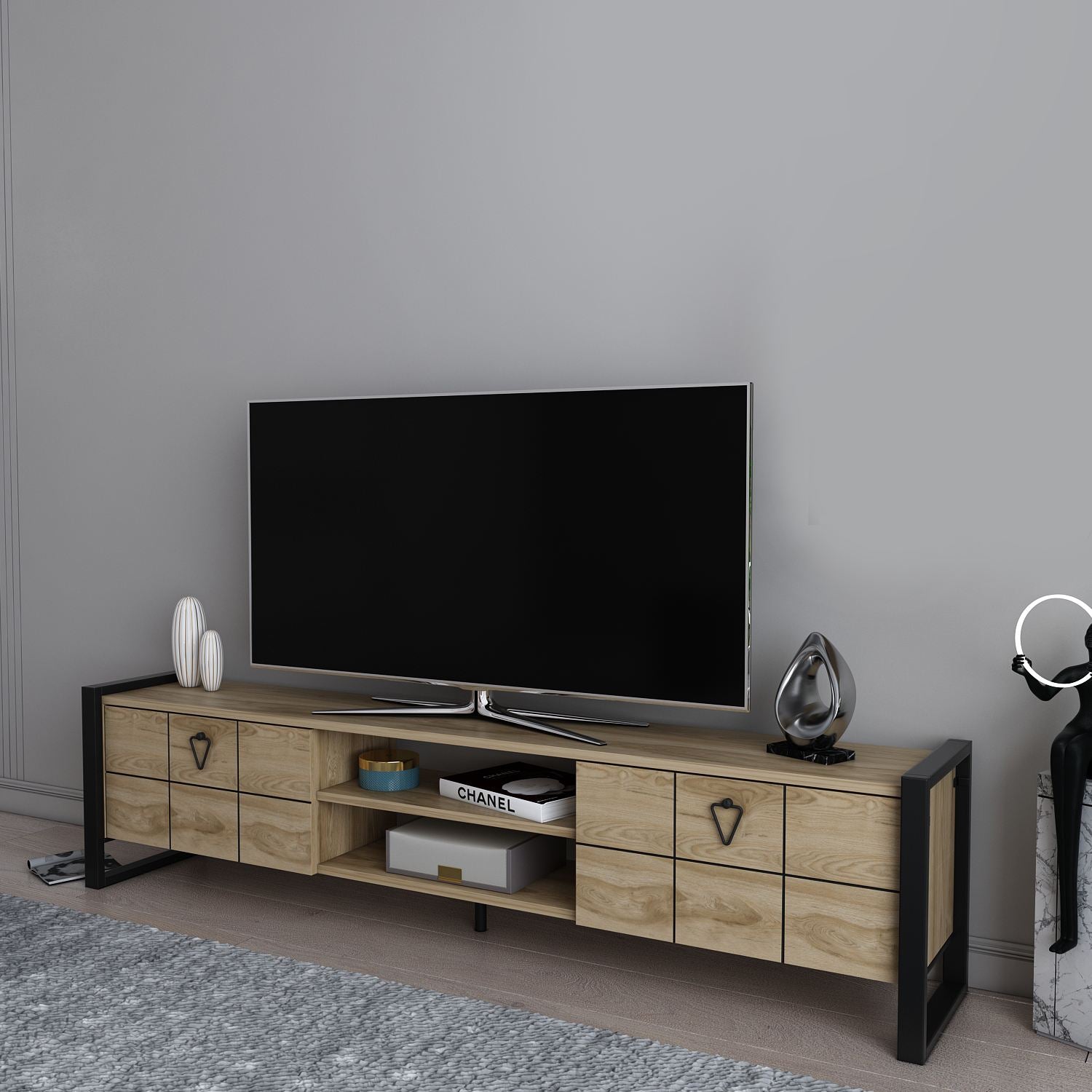 Móvel de TV – 184 cm x 45 cm x 34 cm – Carvalho Oud e Preto – MDF