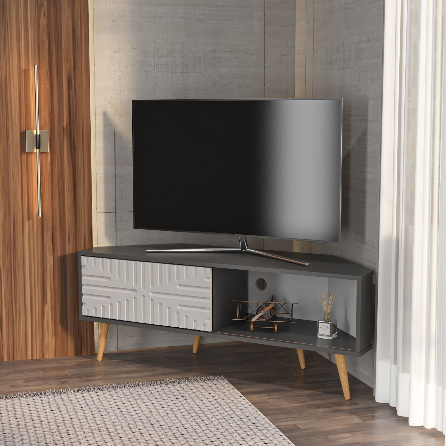 Móvel de TV – 140cm x 54cm x 45cm – Antracite e Branco – MDF