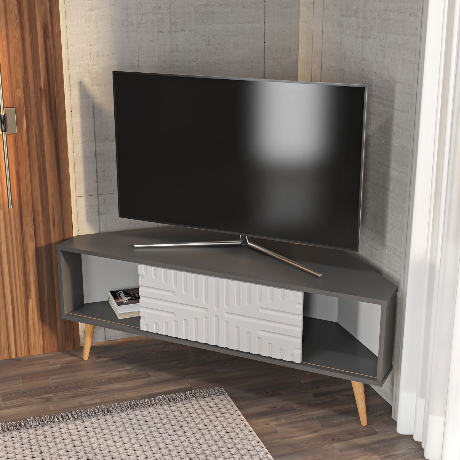 Móvel de TV – 140cm x 54cm x 45cm – Antracite e Branco – MDF
