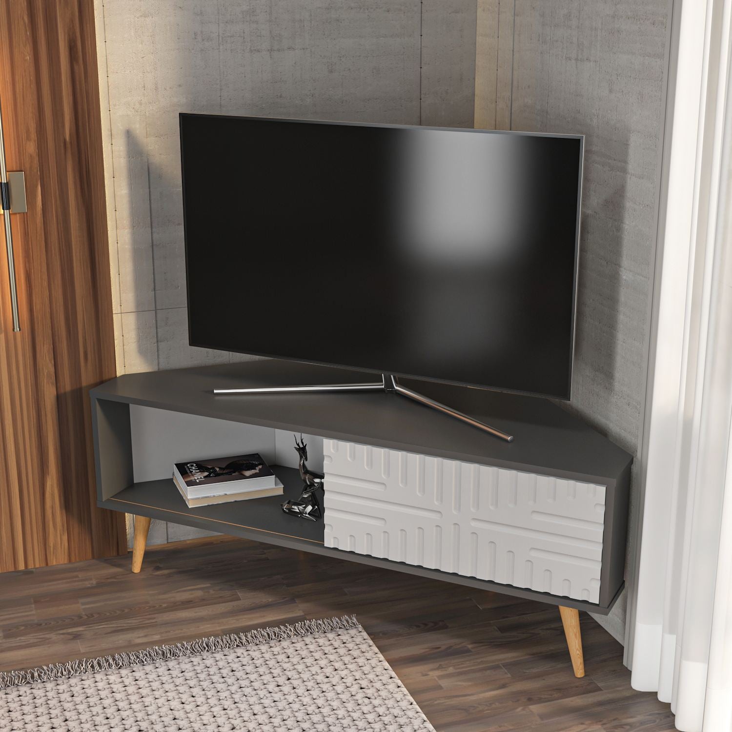 Móvel de TV – 140cm x 54cm x 45cm – Antracite e Branco – MDF