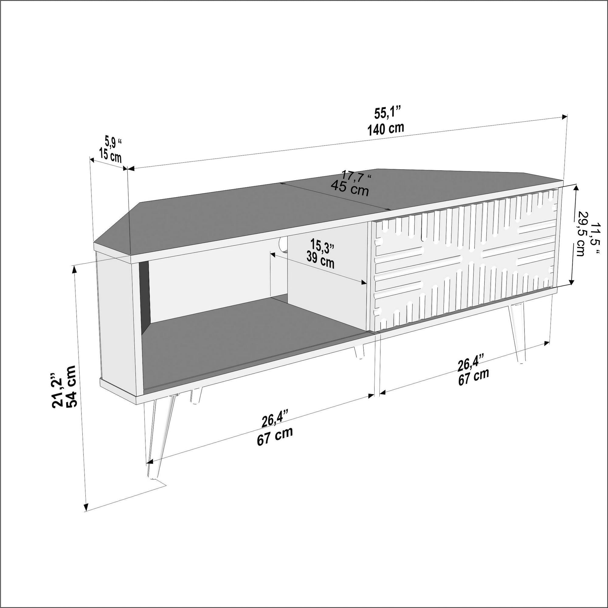 Móvel de TV – 140 cm x 54 cm x 45 cm – Preto e Branco – Painel de partículas em melamina