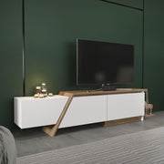 Móvel de TV – 180 cm x 28,6 cm x 35 cm – Branco e Nogueira – Painel de partículas revestido de melamina