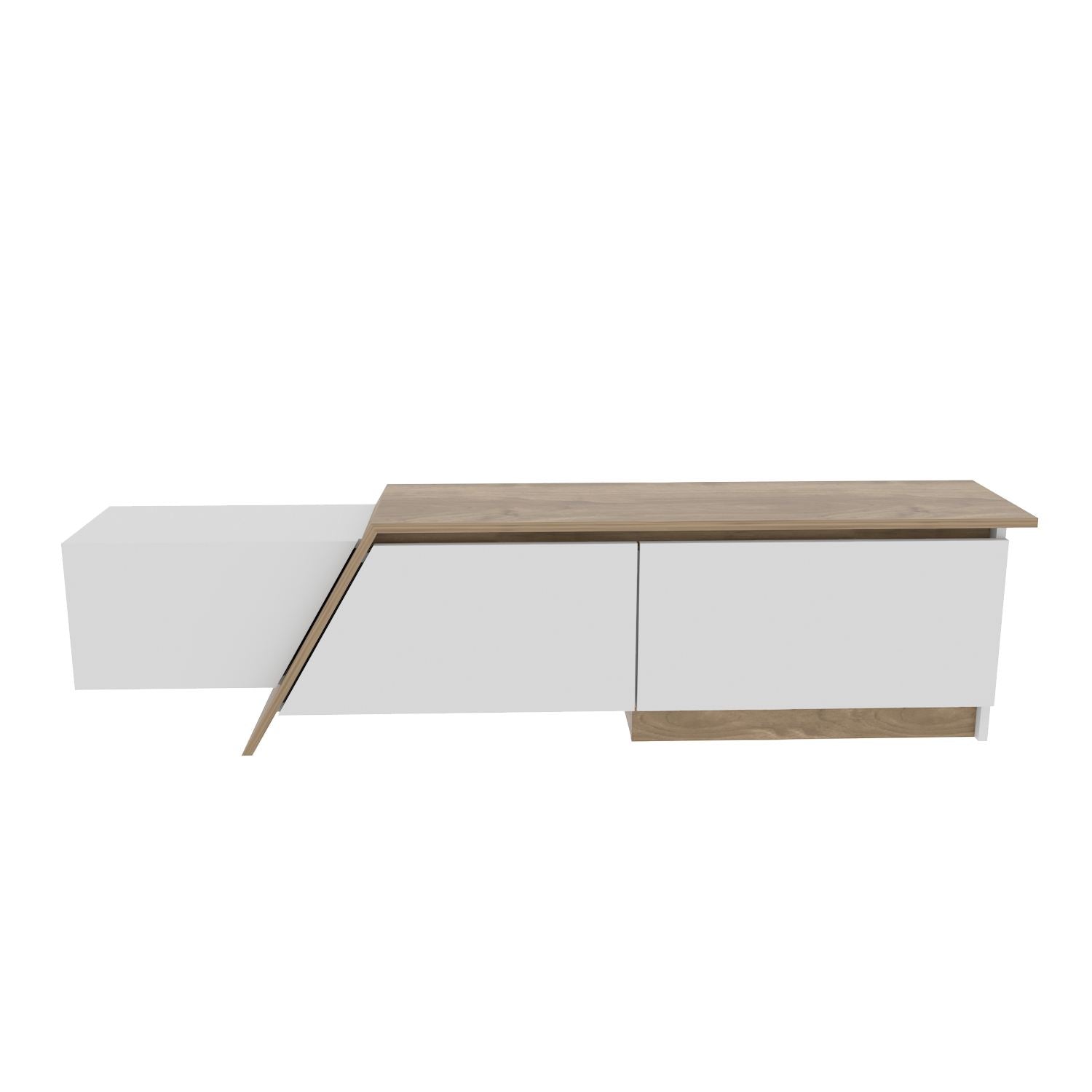 Móvel de TV – 180 cm x 28,6 cm x 35 cm – Branco e Nogueira – Painel de partículas revestido de melamina