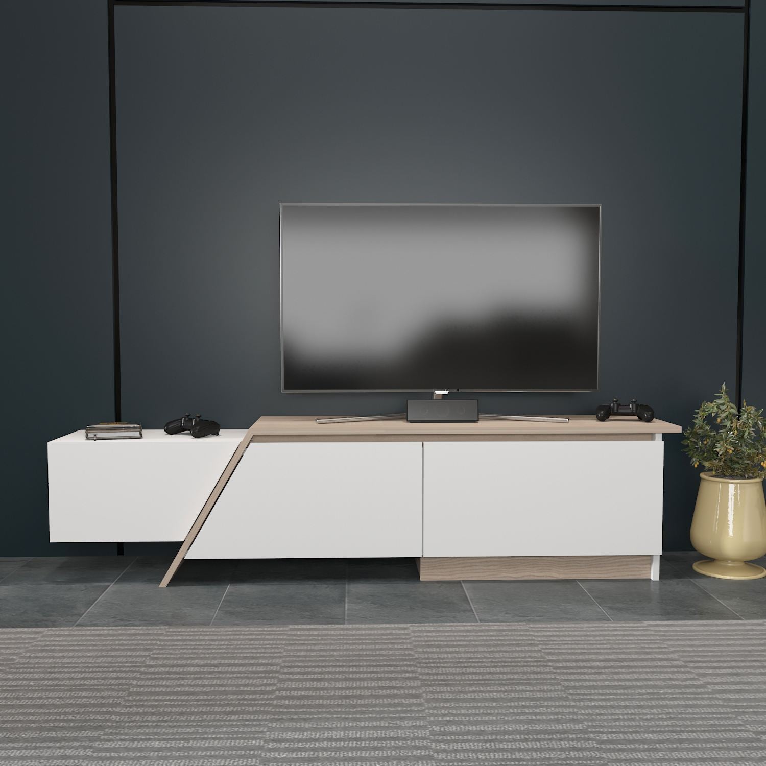 Móvel de TV – 180cm x 28.6cm x 35cm – Branco e Cordoba – Aglomerado