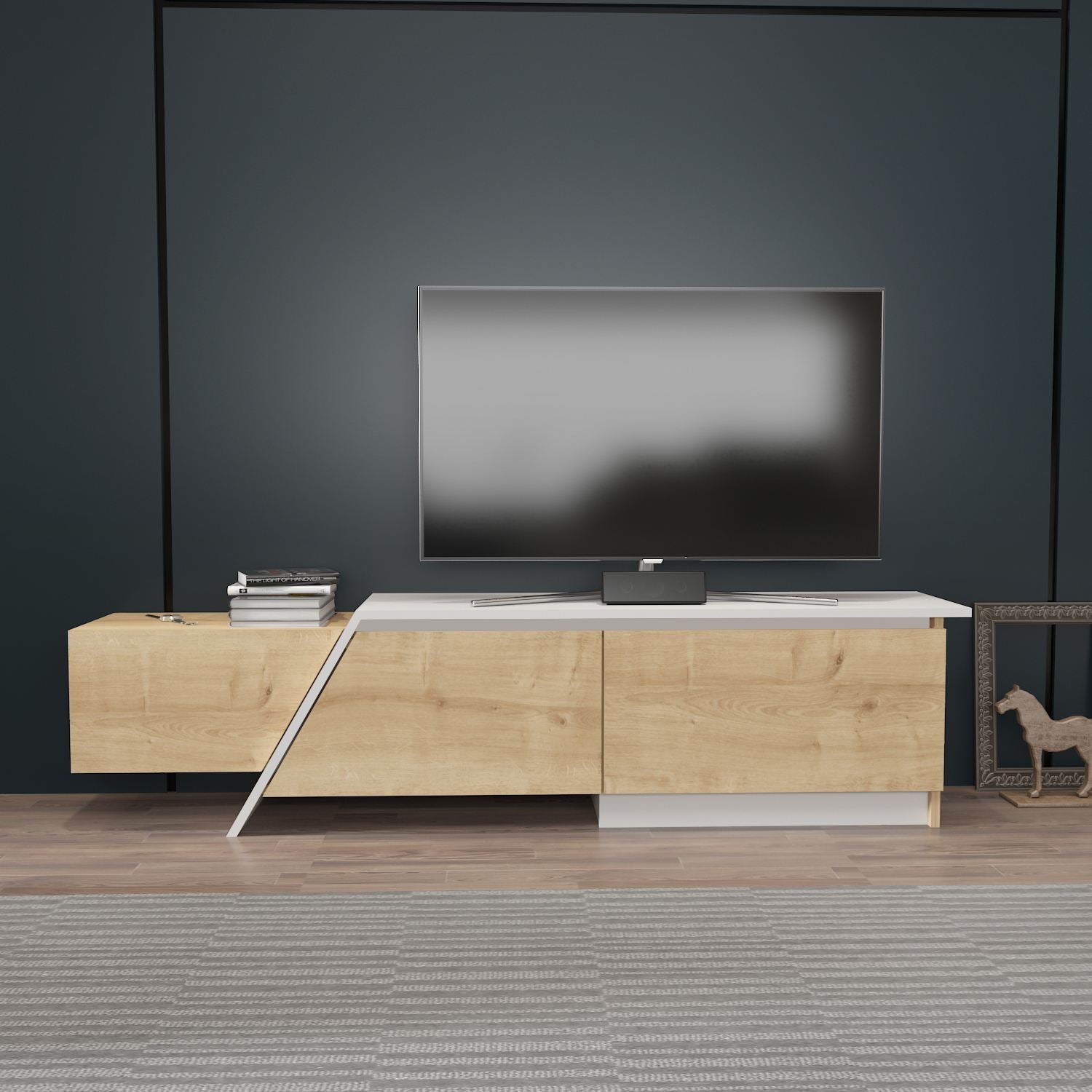 Móvel de TV – 180cm x 28,6cm x 35cm – Carvalho Safira e Branco – MDF