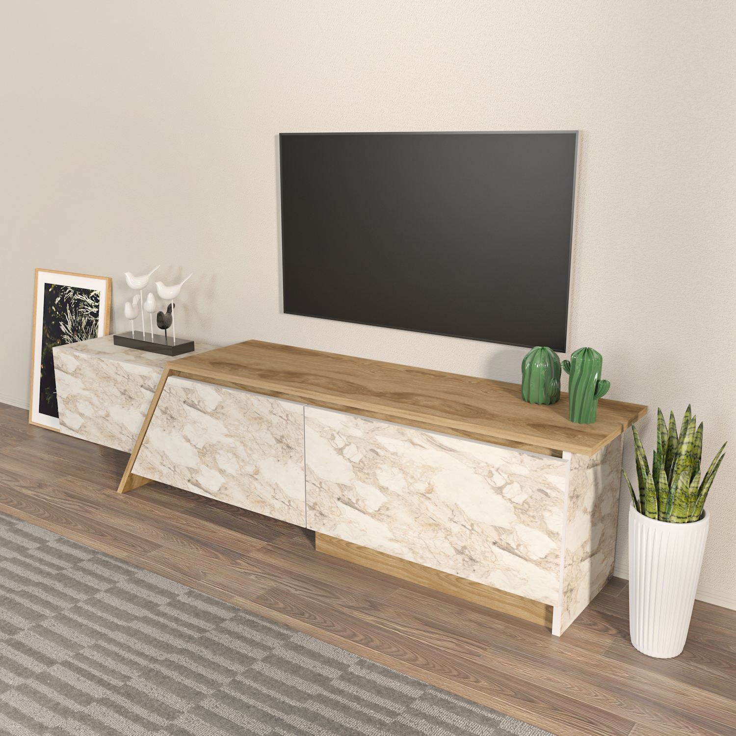 Móvel de TV – 180cm x 28.6cm x 35cm – Carvalho Oud e Éfeso – Madeira Aglomerada