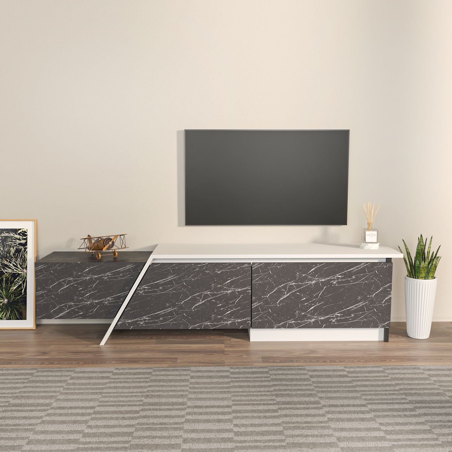 Móvel de TV – 180 cm – Cinza e Branco – Painel de partículas revestido em melamina