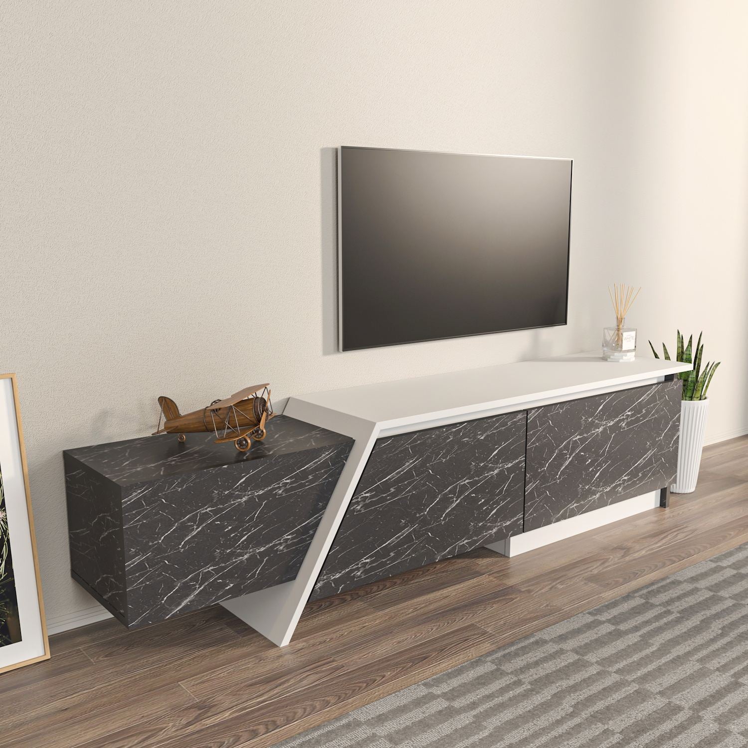 Móvel de TV – 180 cm – Cinza e Branco – Painel de partículas revestido em melamina