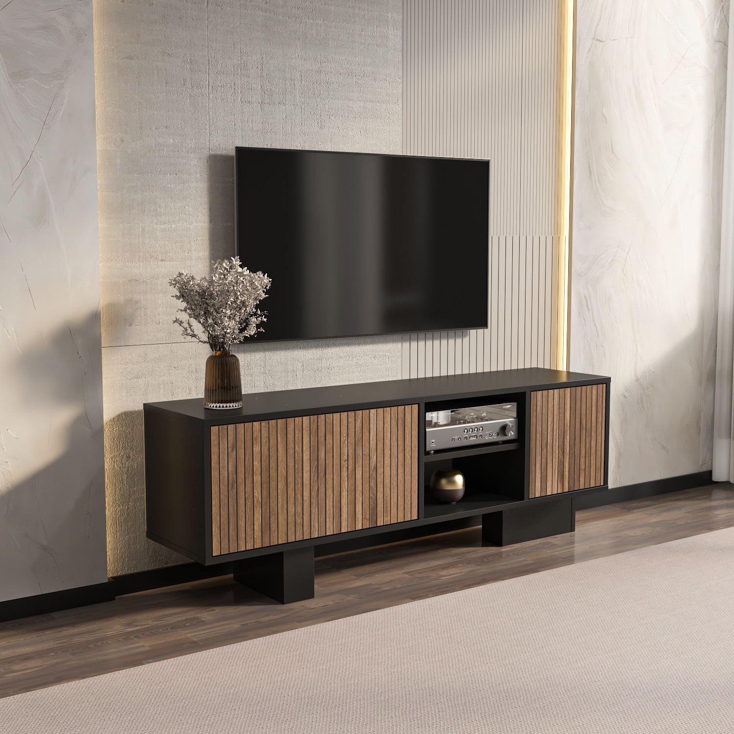 Móvel de TV – 150cm x 54cm x 35cm – Preto e Marrom – MDF