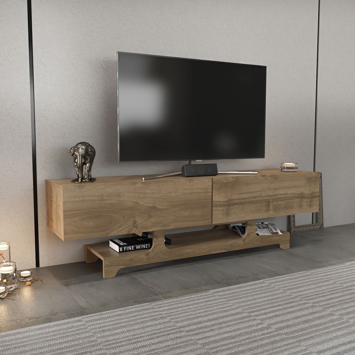 Móvel de TV – 160 cm – Nogueira – Painel de Partículas Revestido de Melamina