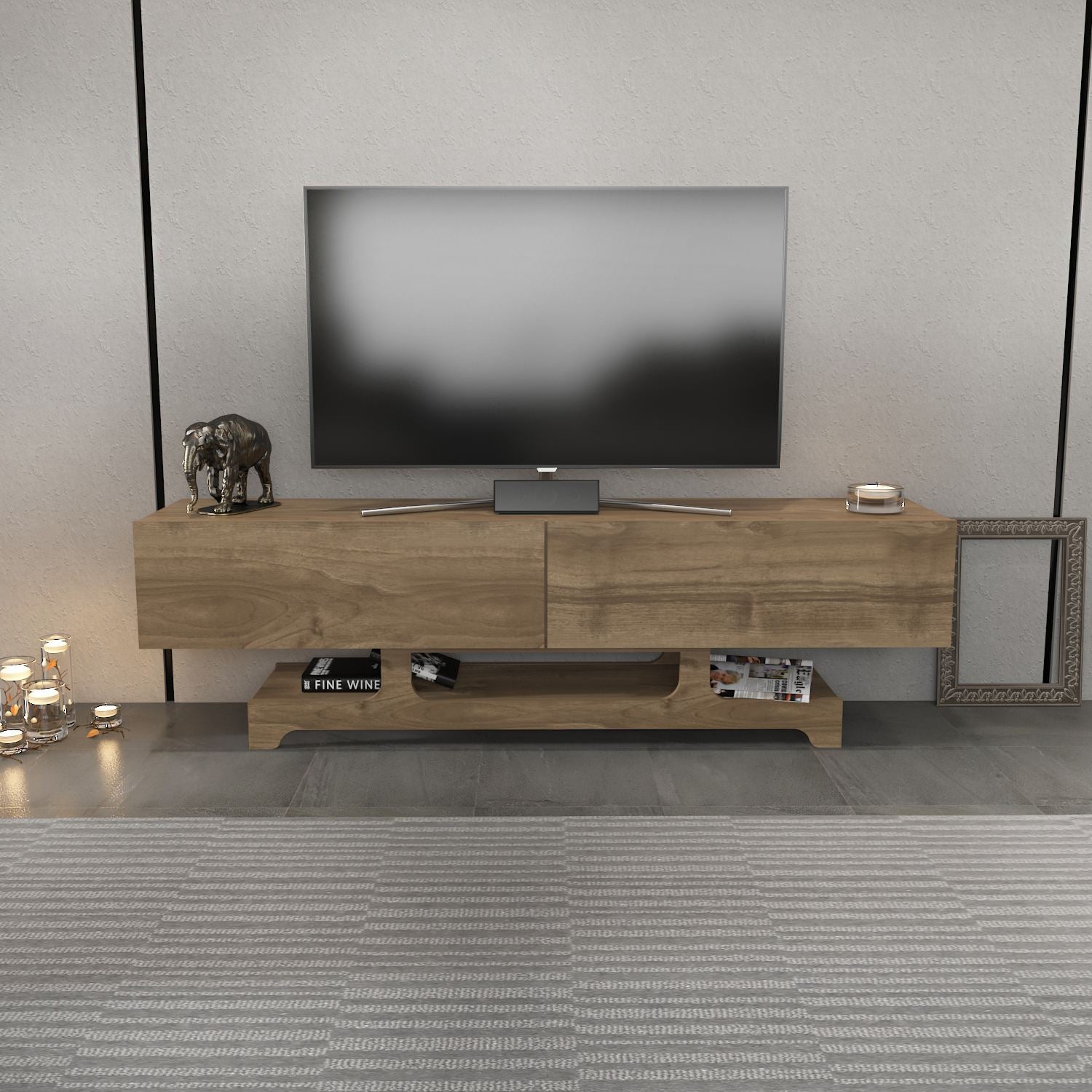 Móvel de TV – 160 cm – Nogueira – Painel de Partículas Revestido de Melamina