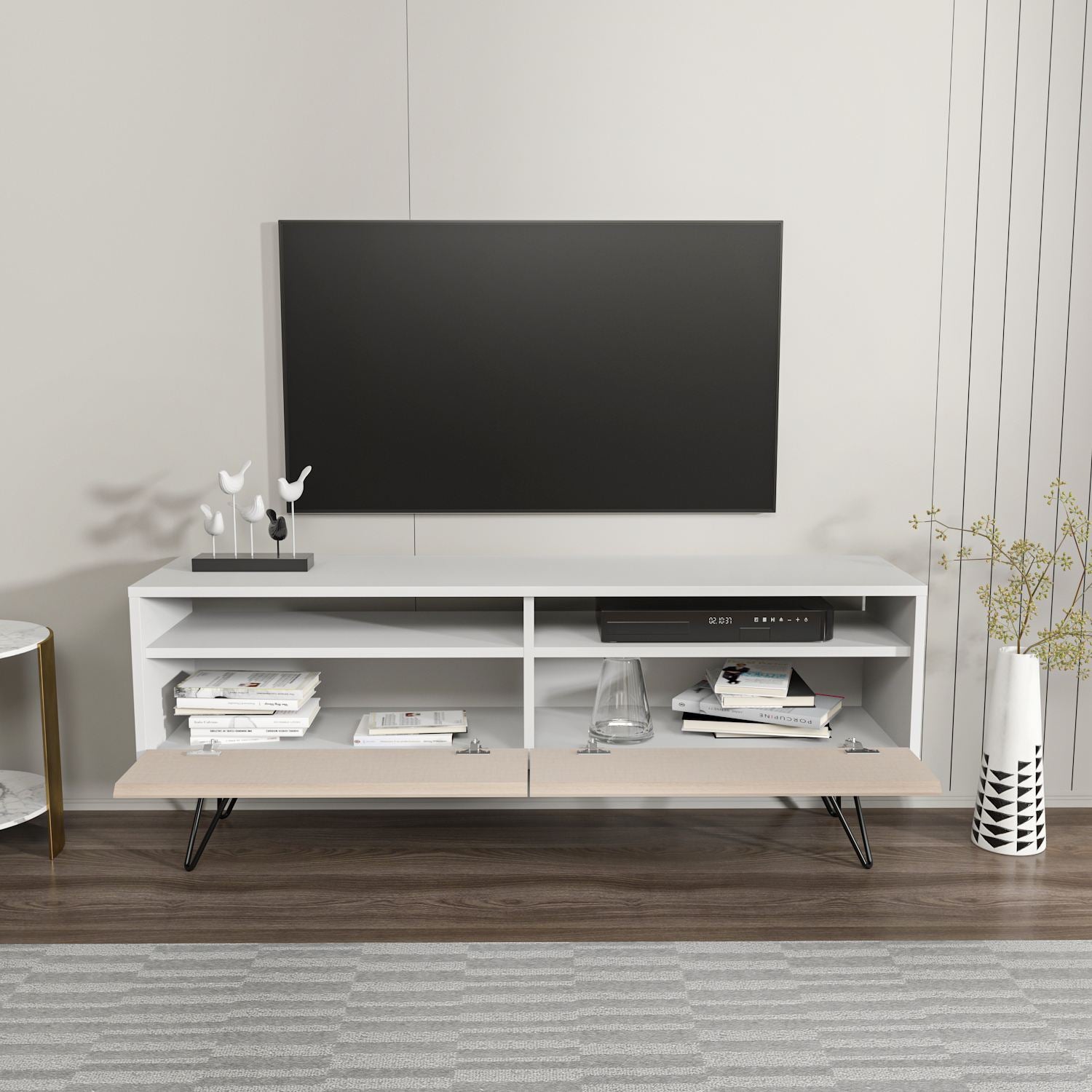 Móvel de TV – 140 cm x 53,2 cm x 35 cm – Branco e Bege – Aglomerado