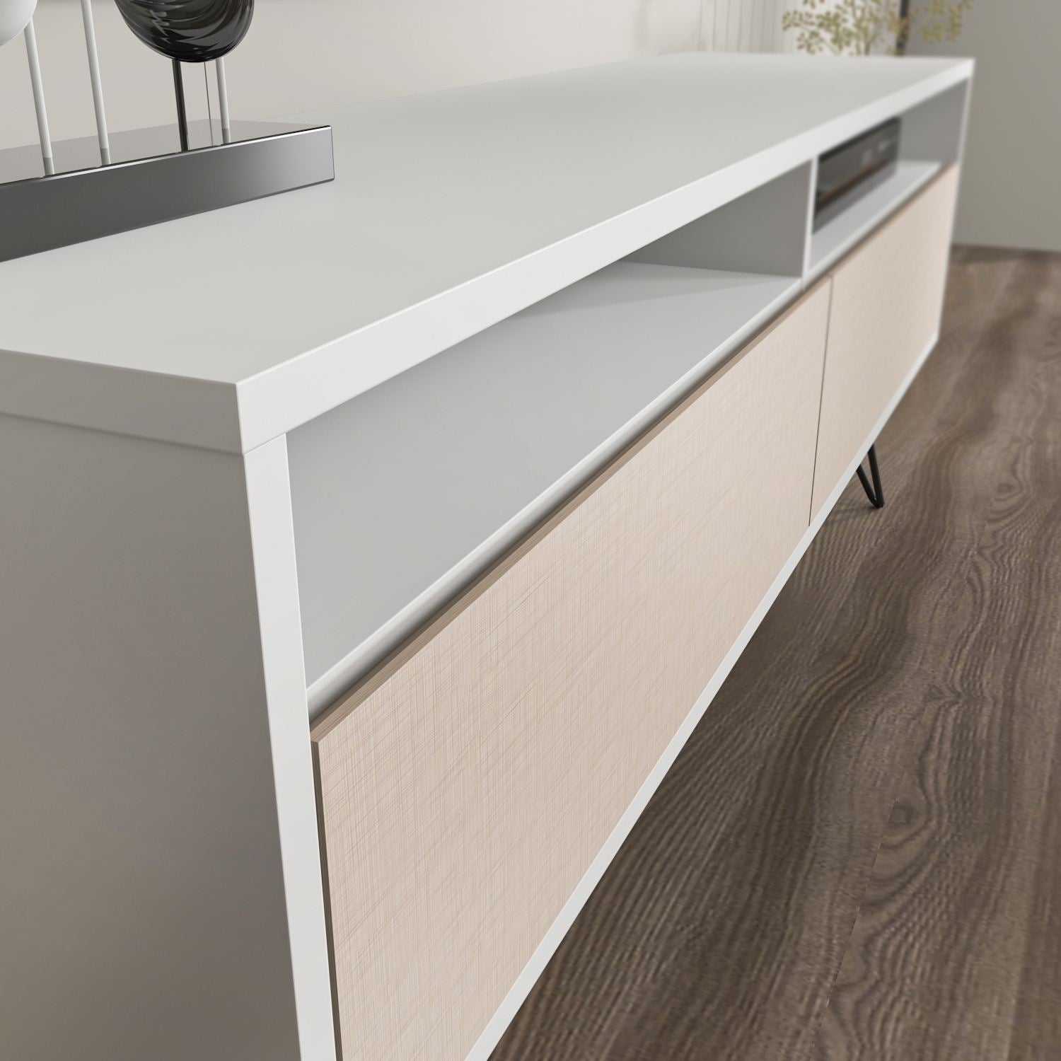 Móvel de TV – 140 cm x 53,2 cm x 35 cm – Branco e Bege – Aglomerado