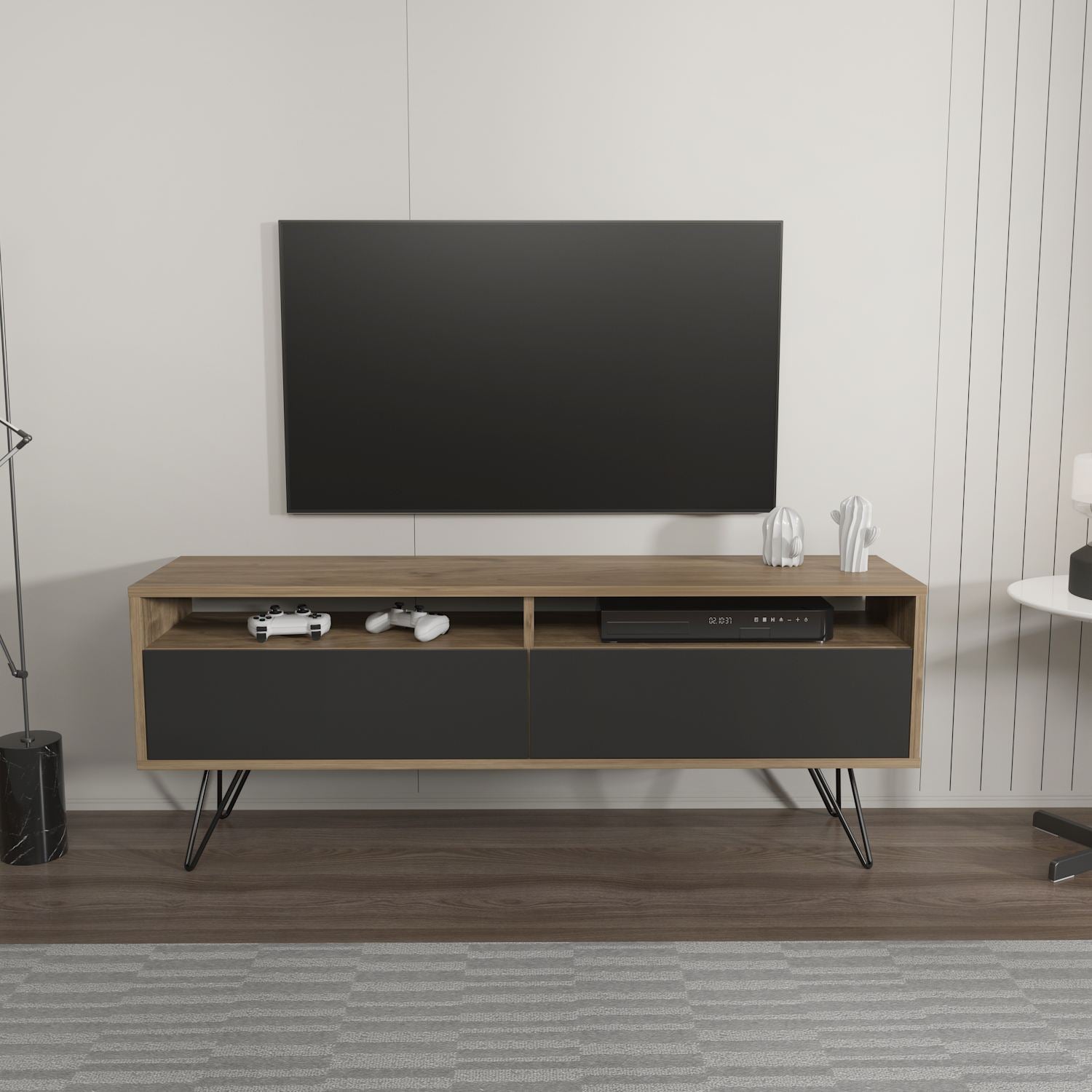 Móvel de TV – 140cm x 53.2cm x 35cm – Nogueira e Preto – MDF