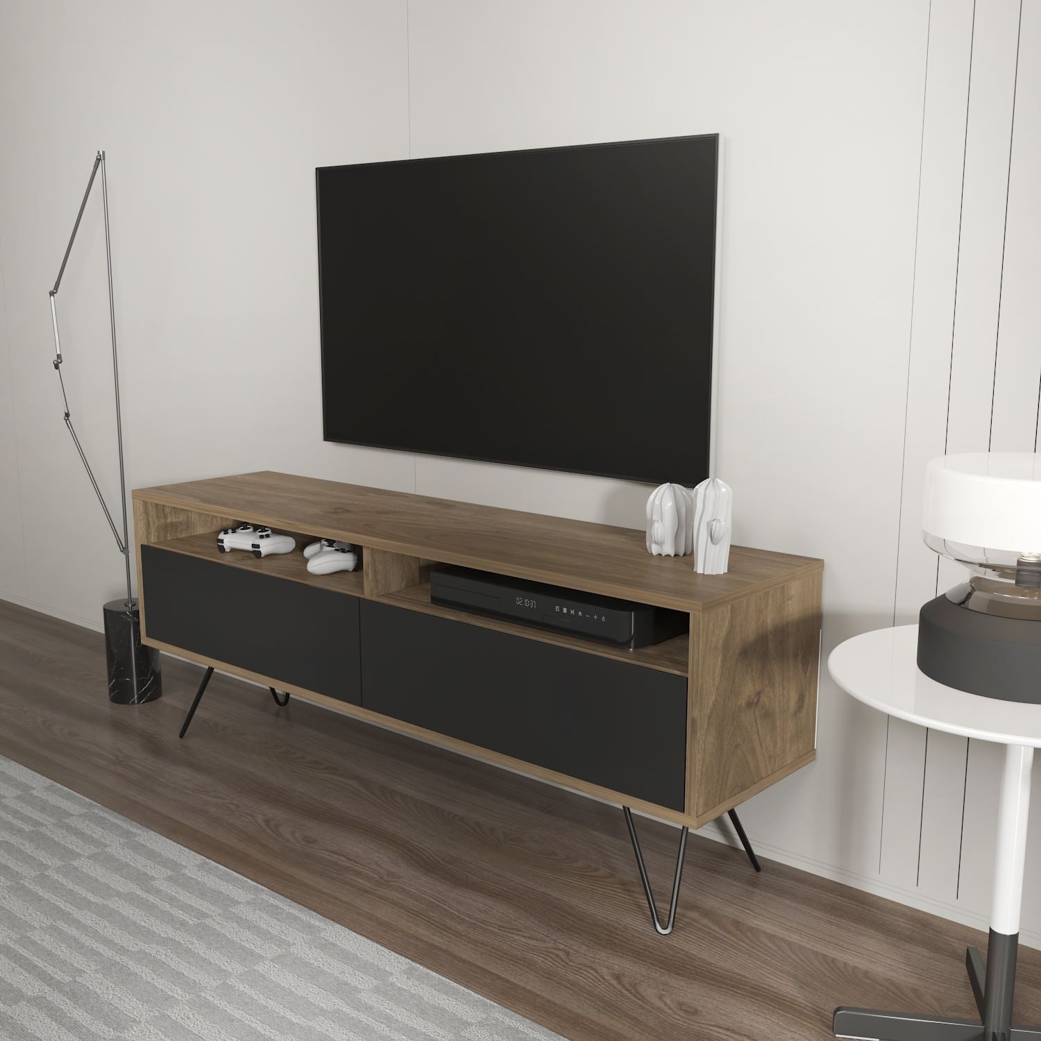 Móvel de TV – 140cm x 53.2cm x 35cm – Nogueira e Preto – MDF