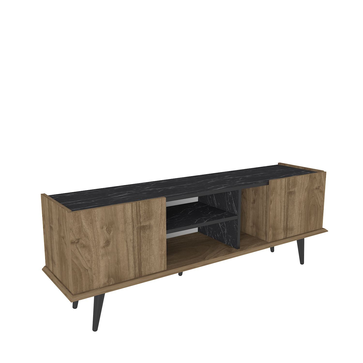 Móvel de TV – 154,4 cm x 56,6 cm x 31,3 cm – Nogueira e Preto – MDF