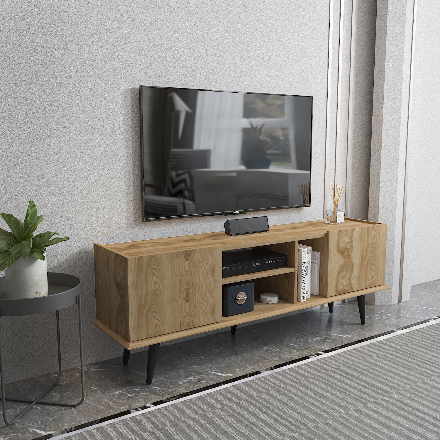 Móvel de TV – 154,4cm x 56,6cm x 31,3cm – Carvalho Oud – Aglomerado revestido de melamina