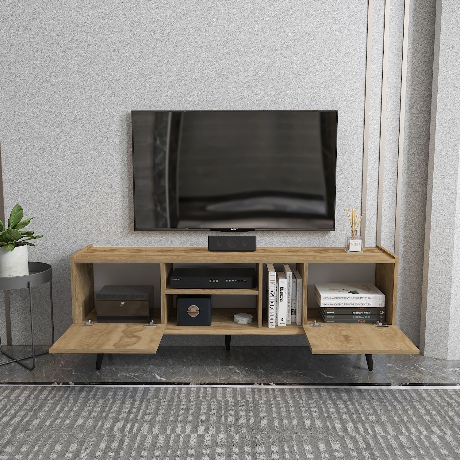 Móvel de TV – 154,4cm x 56,6cm x 31,3cm – Carvalho Oud – Aglomerado revestido de melamina