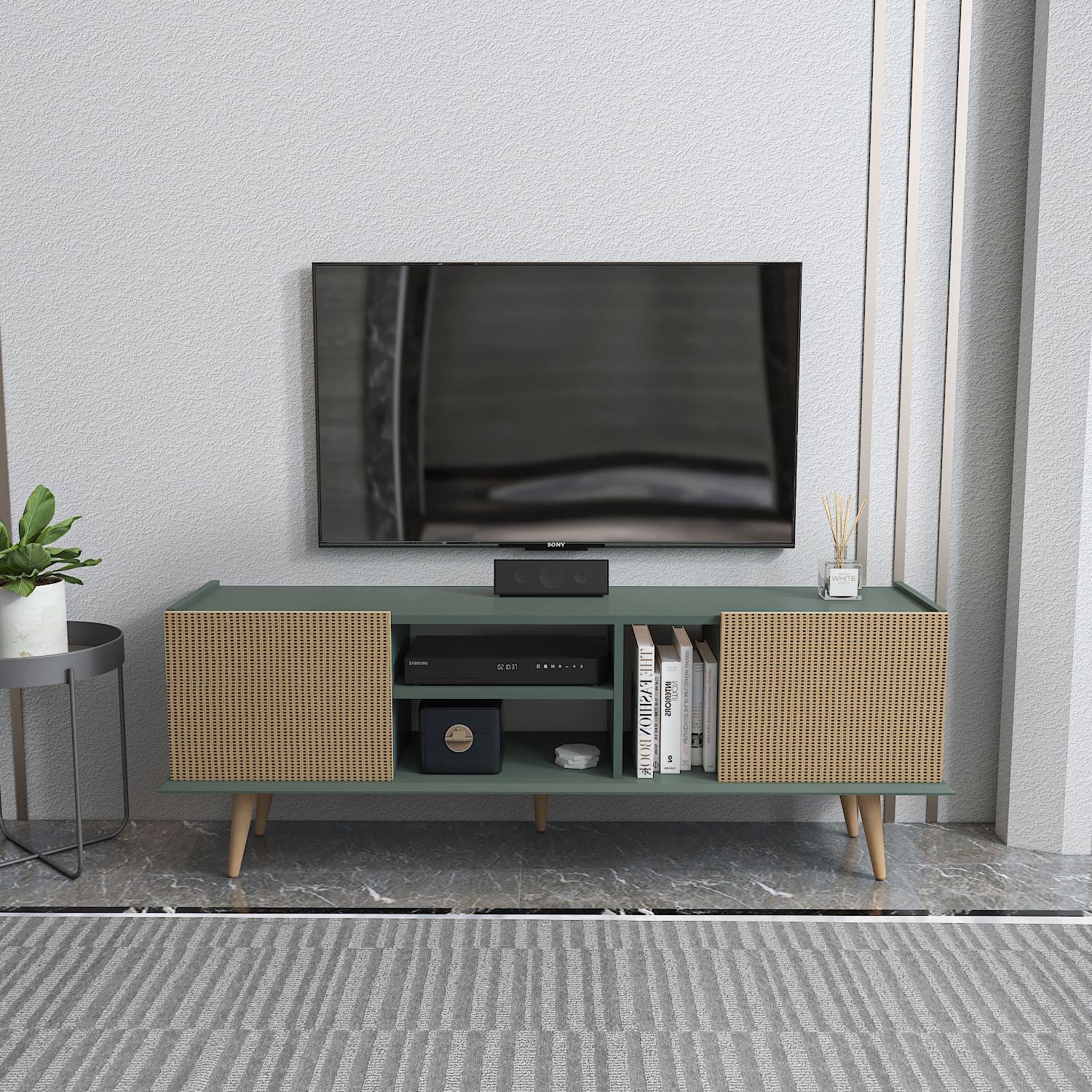 Móvel de TV – 154,4 x 56,6 x 31,3 cm – Marrom Claro e Verde – MDF