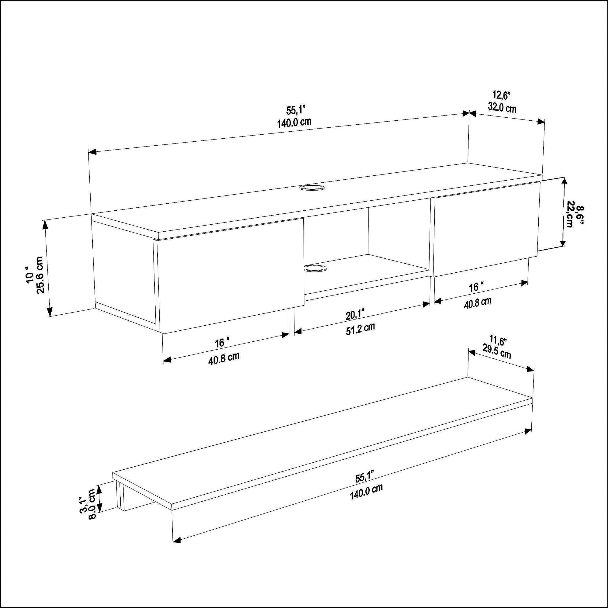 Móvel de TV – 140 cm x 25,6 cm x 32 cm – Madeira e Preto – MDF