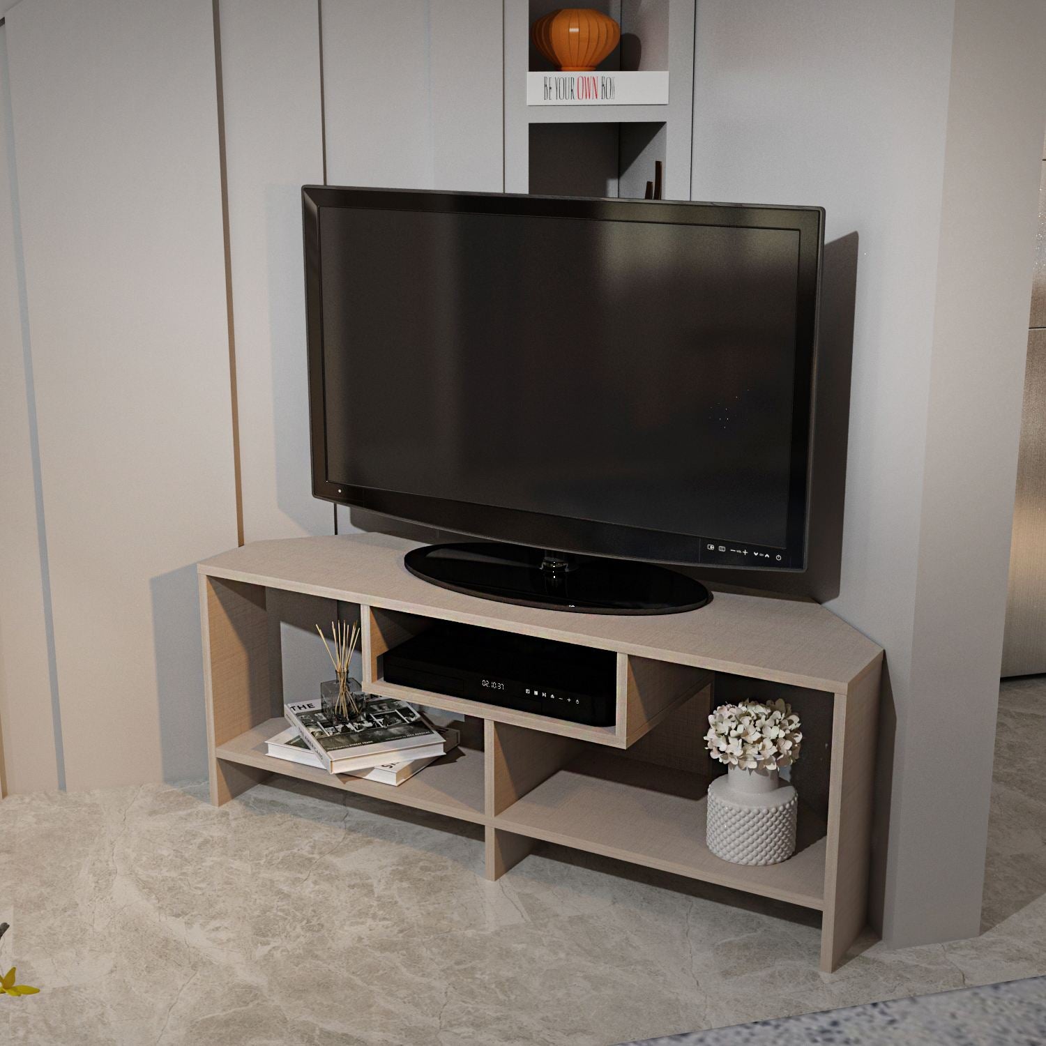 Móvel de TV – 120 cm x 46,8 cm x 35 cm – Bege – MDF revestido de melamina