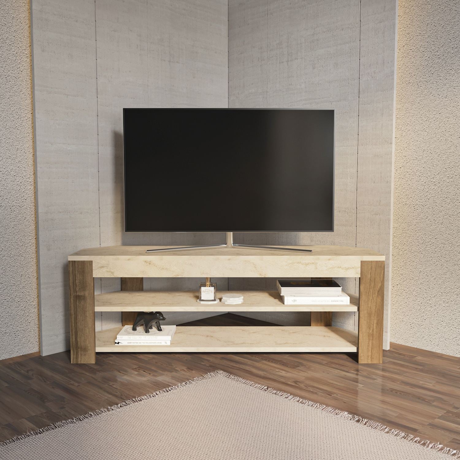 Móvel de TV – 120cm x 42cm x 35cm – Branco e Carvalho Oud – MDF