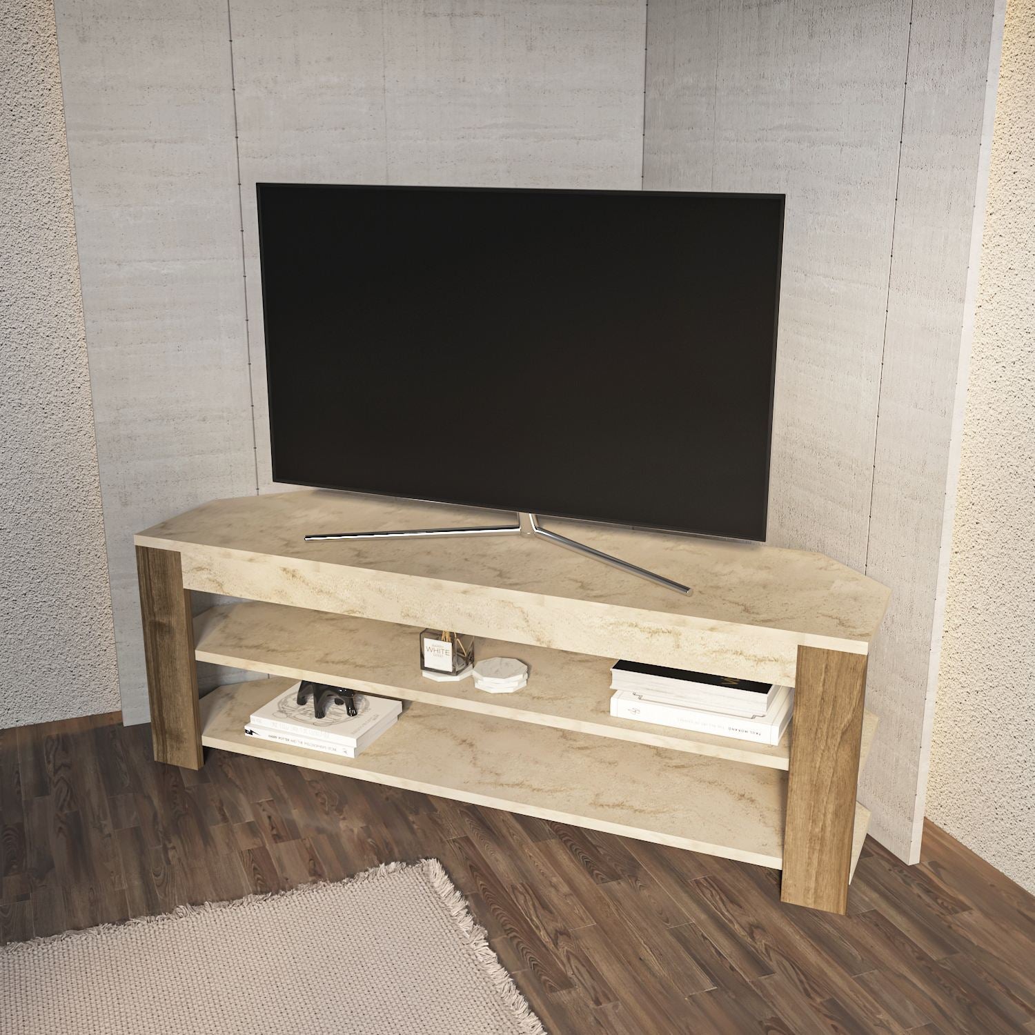 Móvel de TV – 120cm x 42cm x 35cm – Branco e Carvalho Oud – MDF