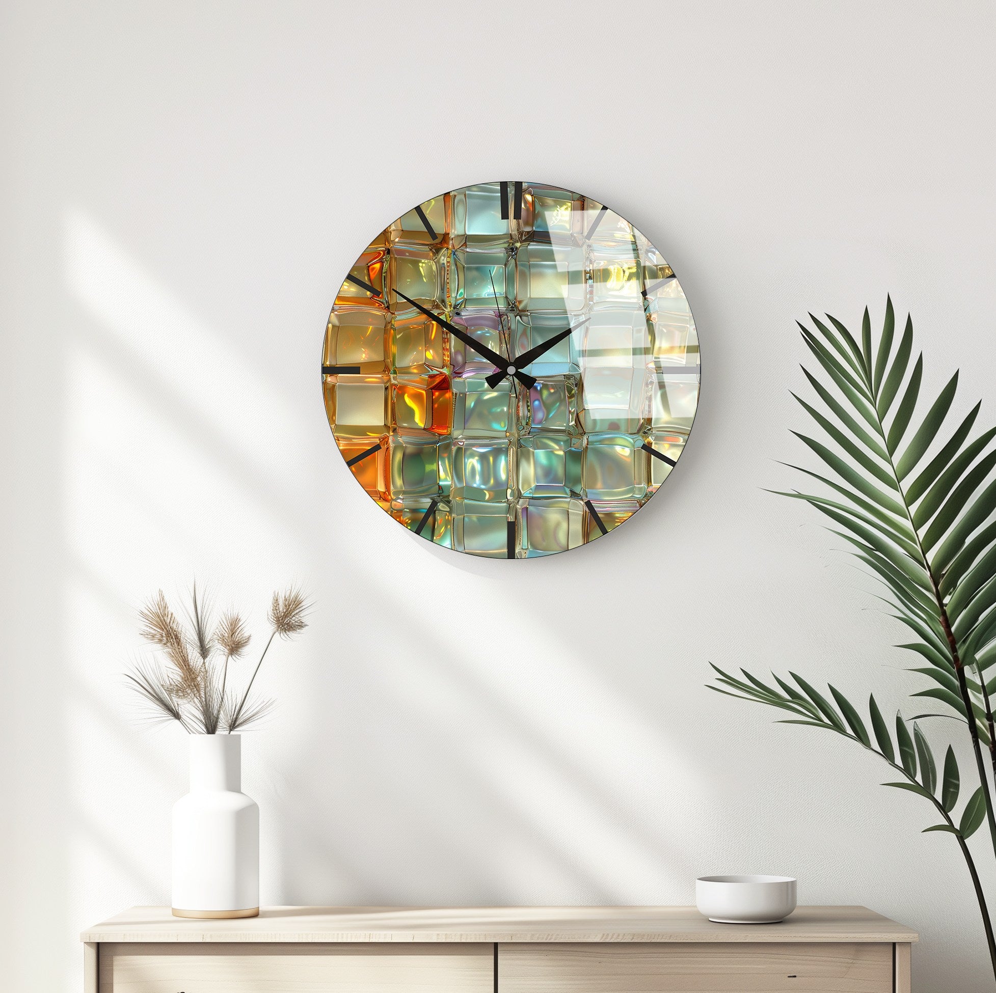 Relógio de Parede Decorativo em Vidro Multicolor Huhu336 - 40x40cm - 100% Vidro 4mm