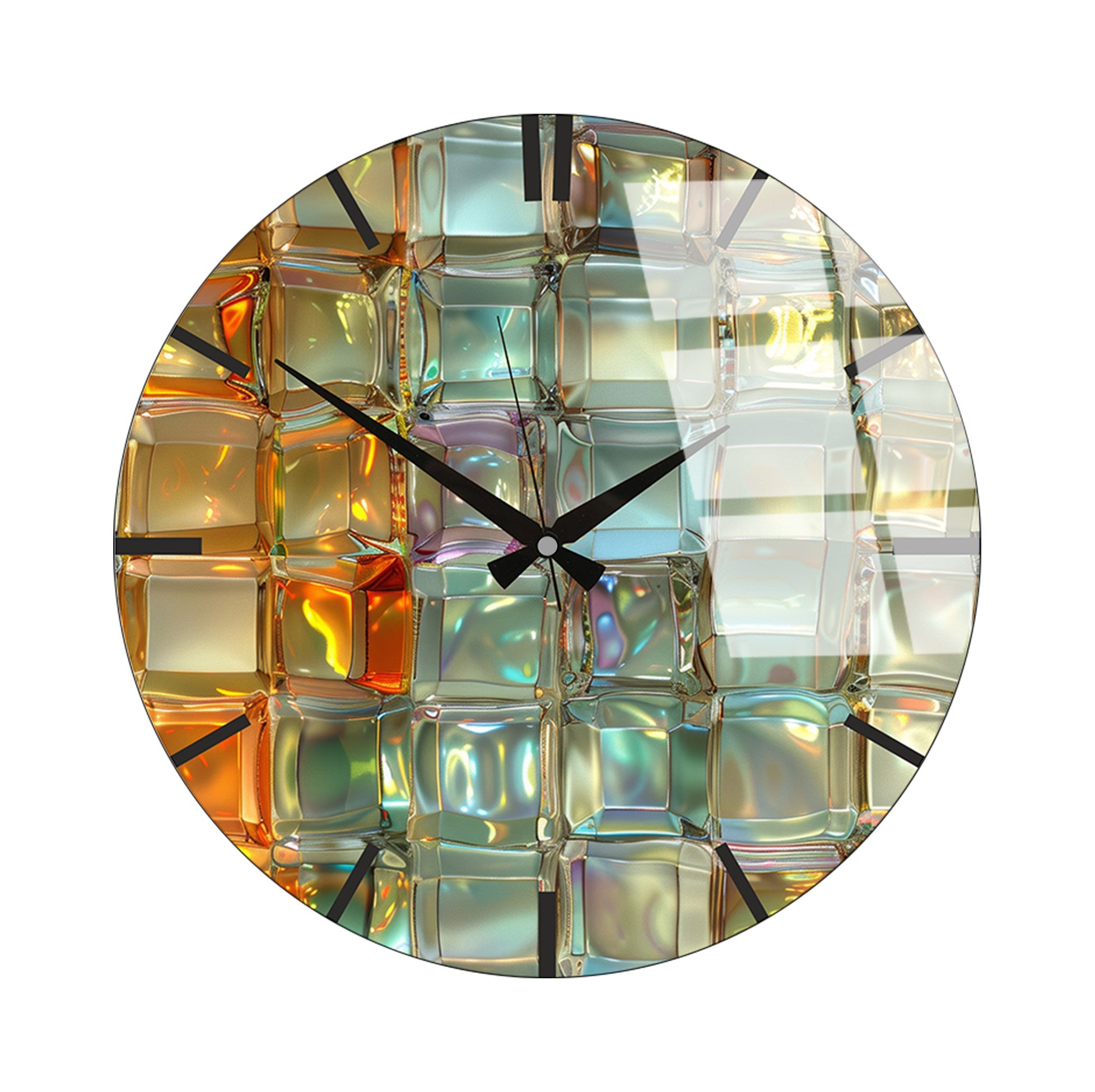 Relógio de Parede Decorativo em Vidro Multicolor Huhu336 - 40x40cm - 100% Vidro 4mm