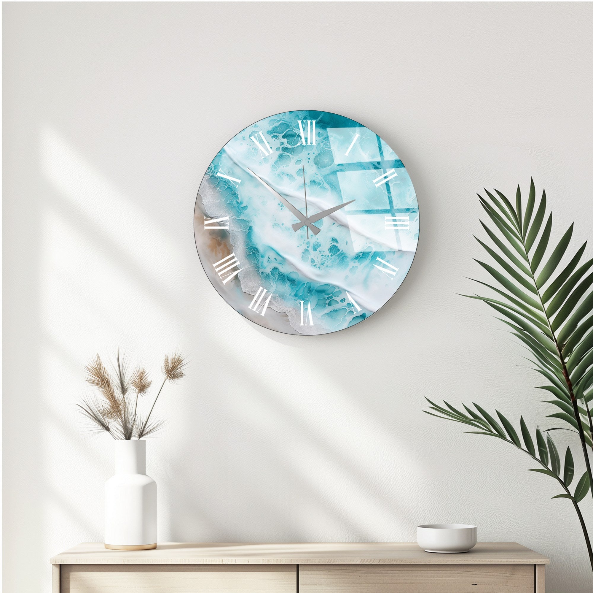 Relógio de Parede Decorativo em Vidro Multicolor Huhu340 - 40x40cm - 100% Vidro 4mm
