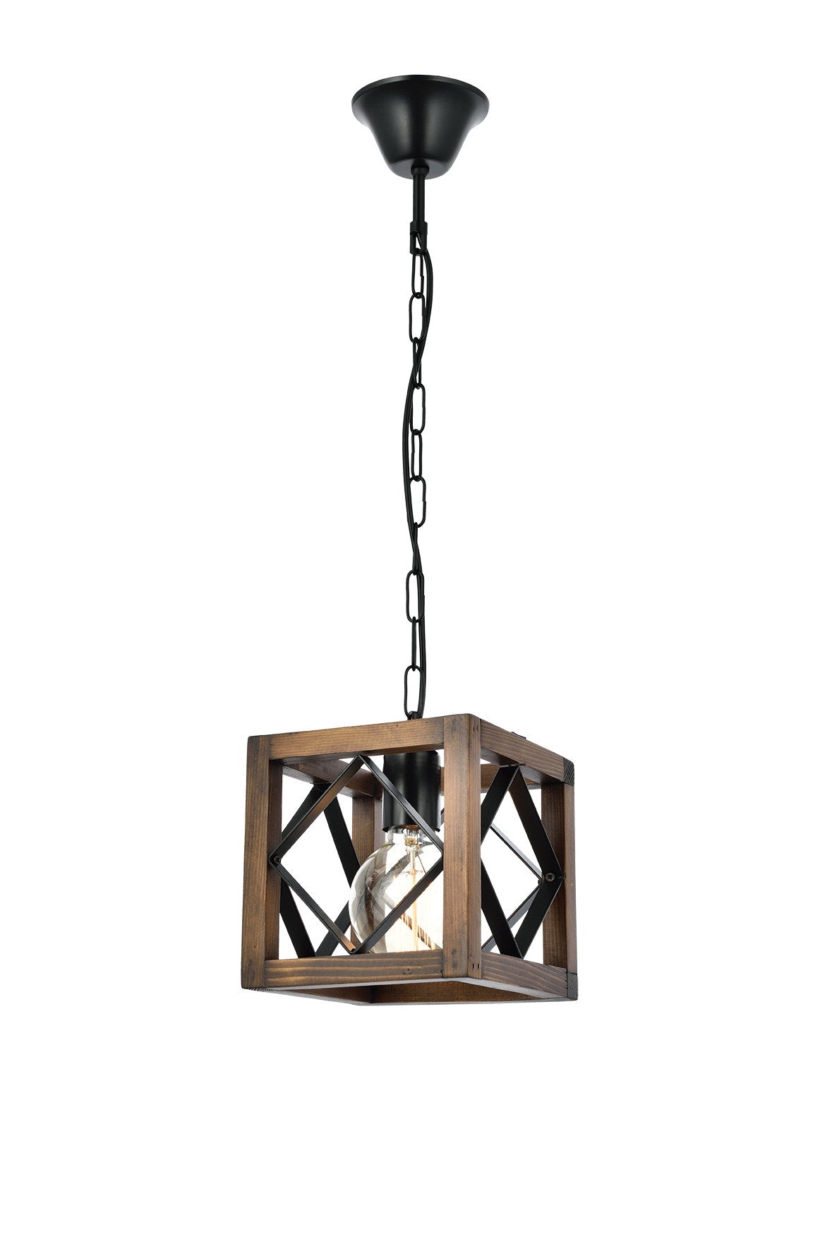 Candeeiro de Teto – 18 cm – Nogueira e Preto – Metal e Faia
