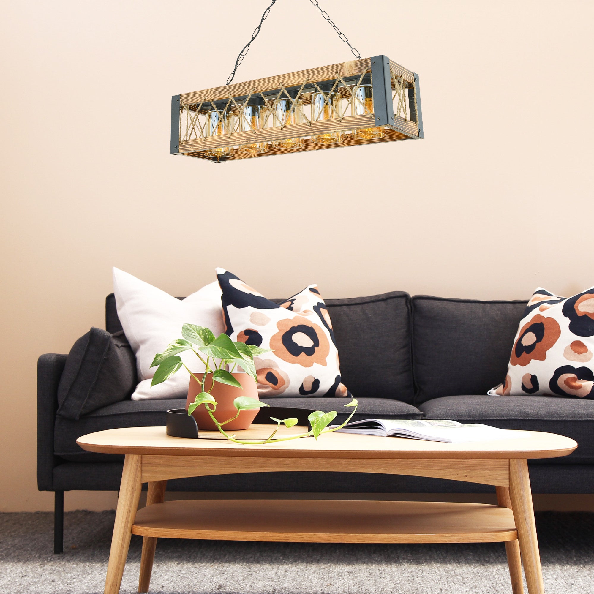 Candeeiro de Teto – 80 x 25 cm – Noz e Preto – Madeira