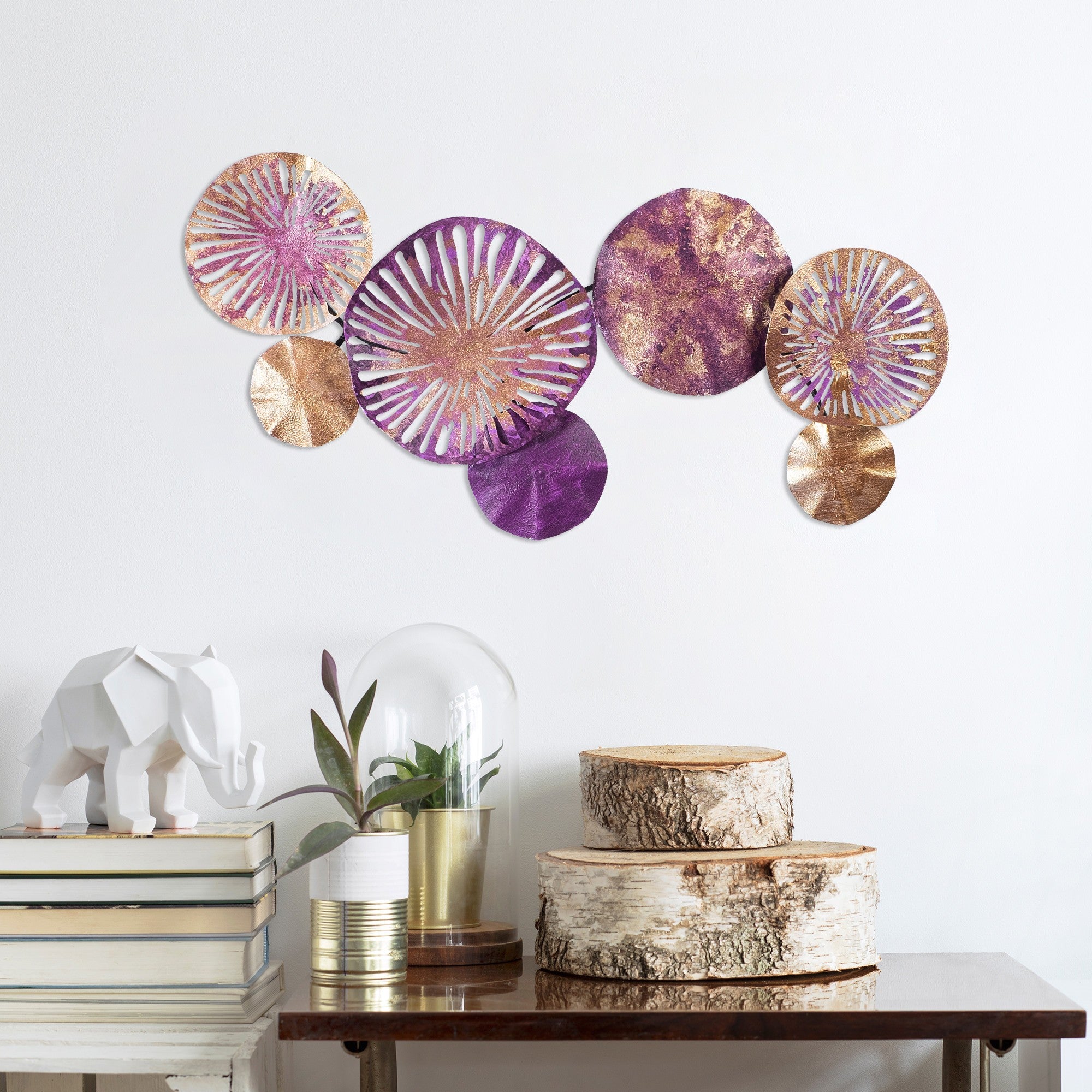 Acessório de parede decorativo – 74 x 38 cm – metal – pintado à mão