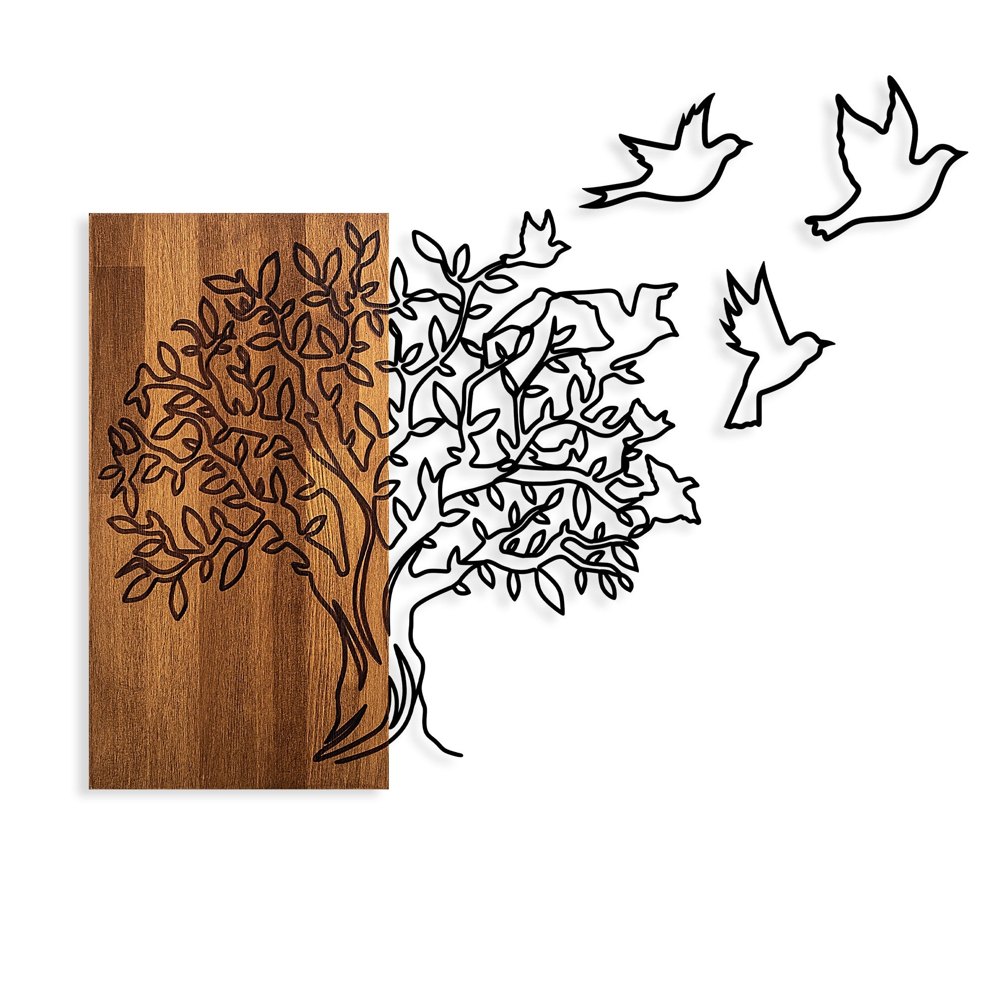 Elegante acessório decorativo de parede de madeira, nogueira e preto, 61 x 58 cm | 100% madeira (3 cm) e metal (1,5 mm) | Fácil montagem na parede, decoração elegante para casa