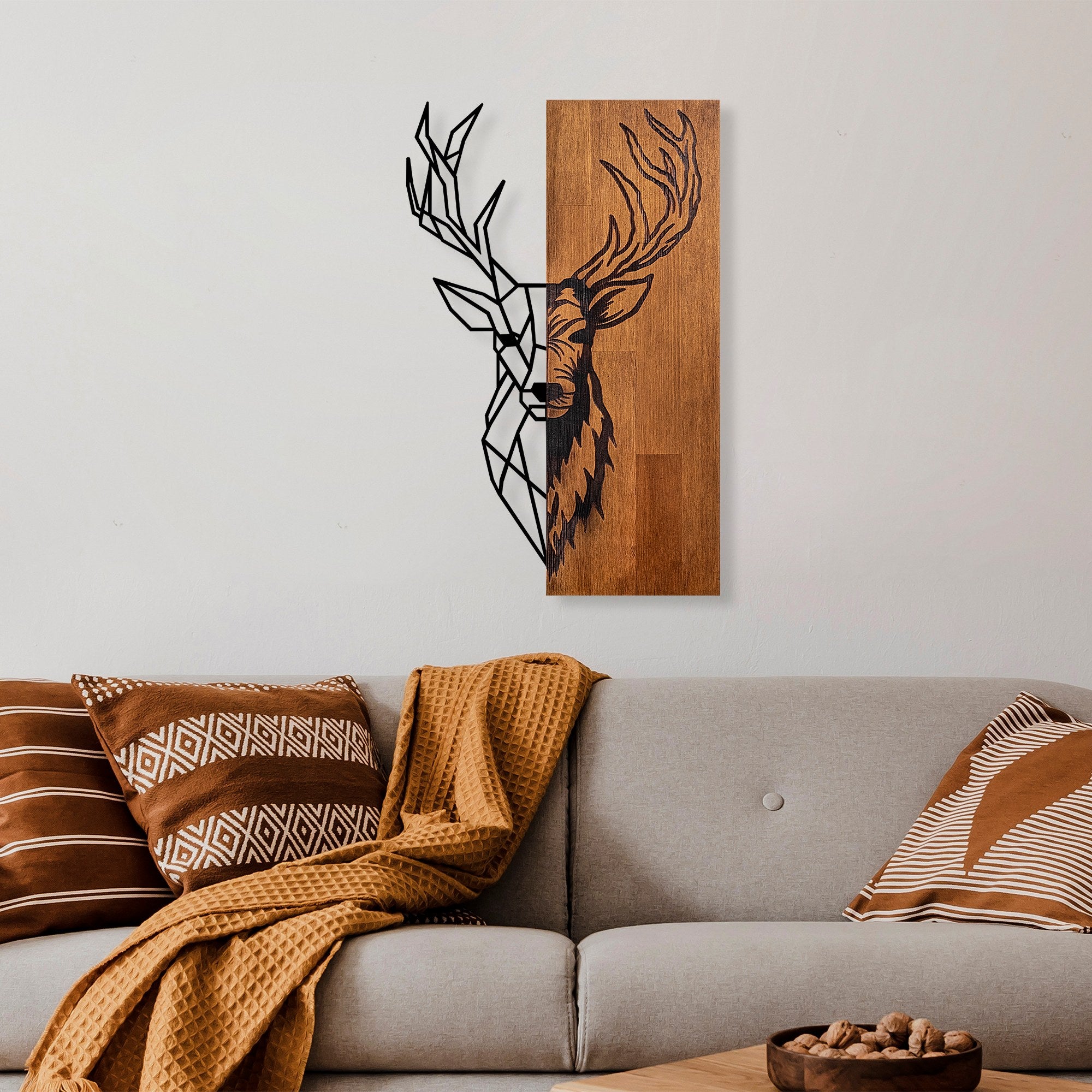 Acessório Decorativo de Parede – 33 x 58 cm – Noz e Preto – 100% Madeira e Metal