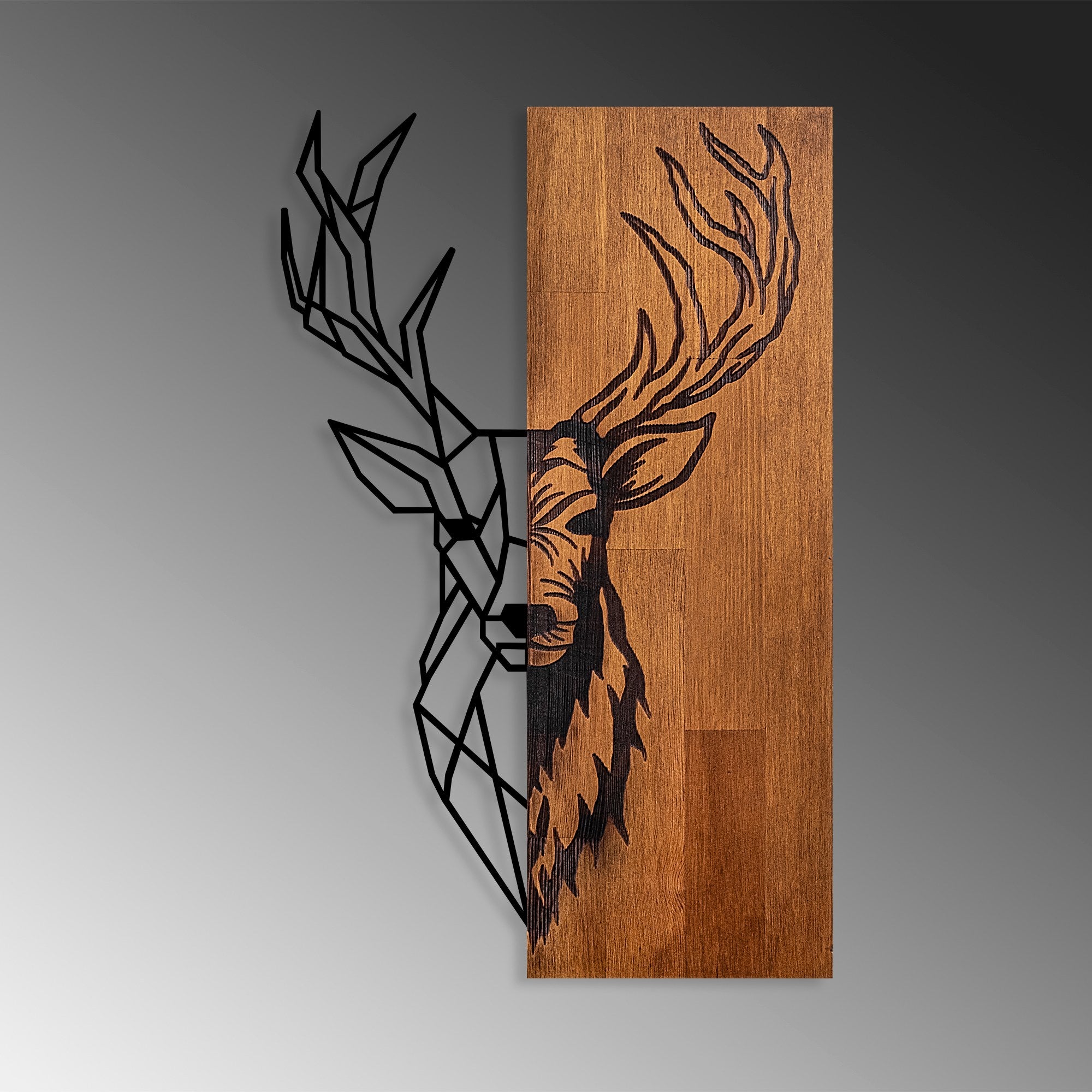 Acessório Decorativo de Parede – 33 x 58 cm – Noz e Preto – 100% Madeira e Metal