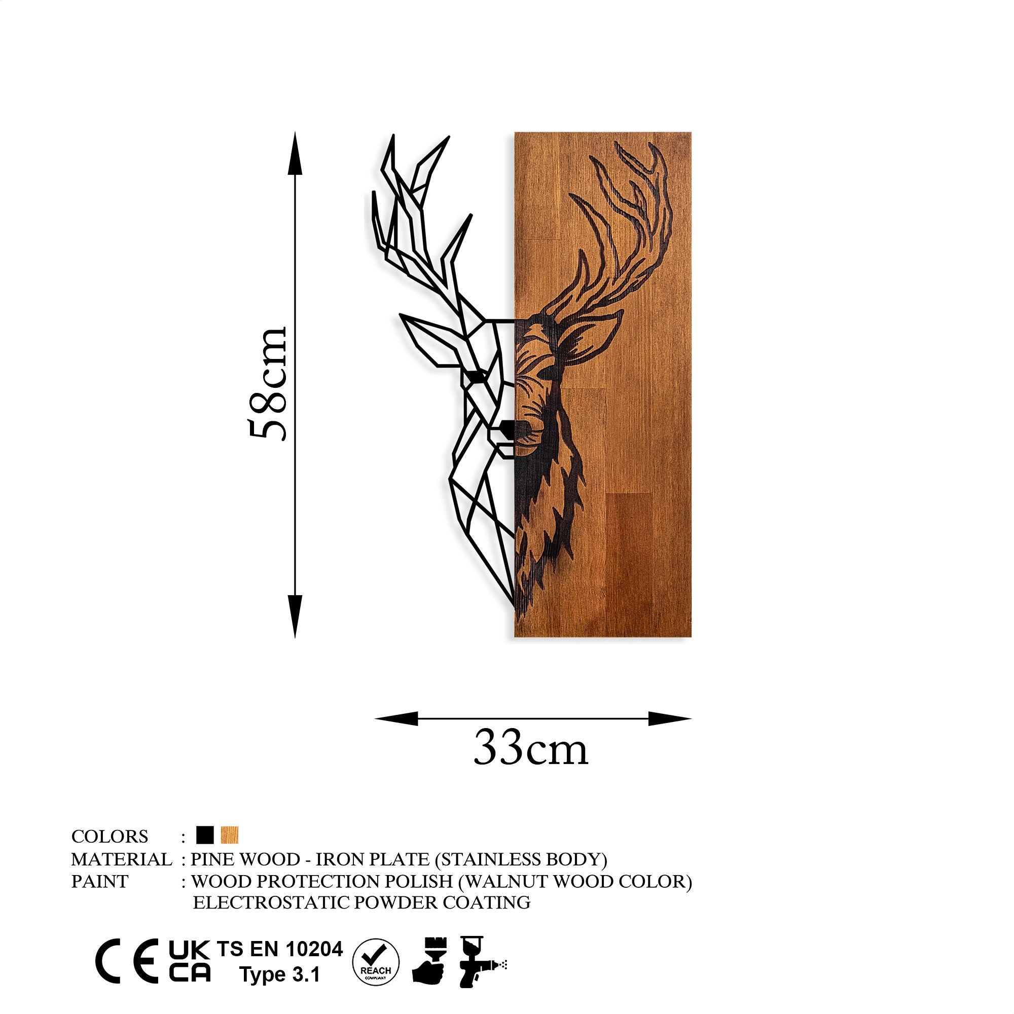 Acessório Decorativo de Parede – 33 x 58 cm – Noz e Preto – 100% Madeira e Metal