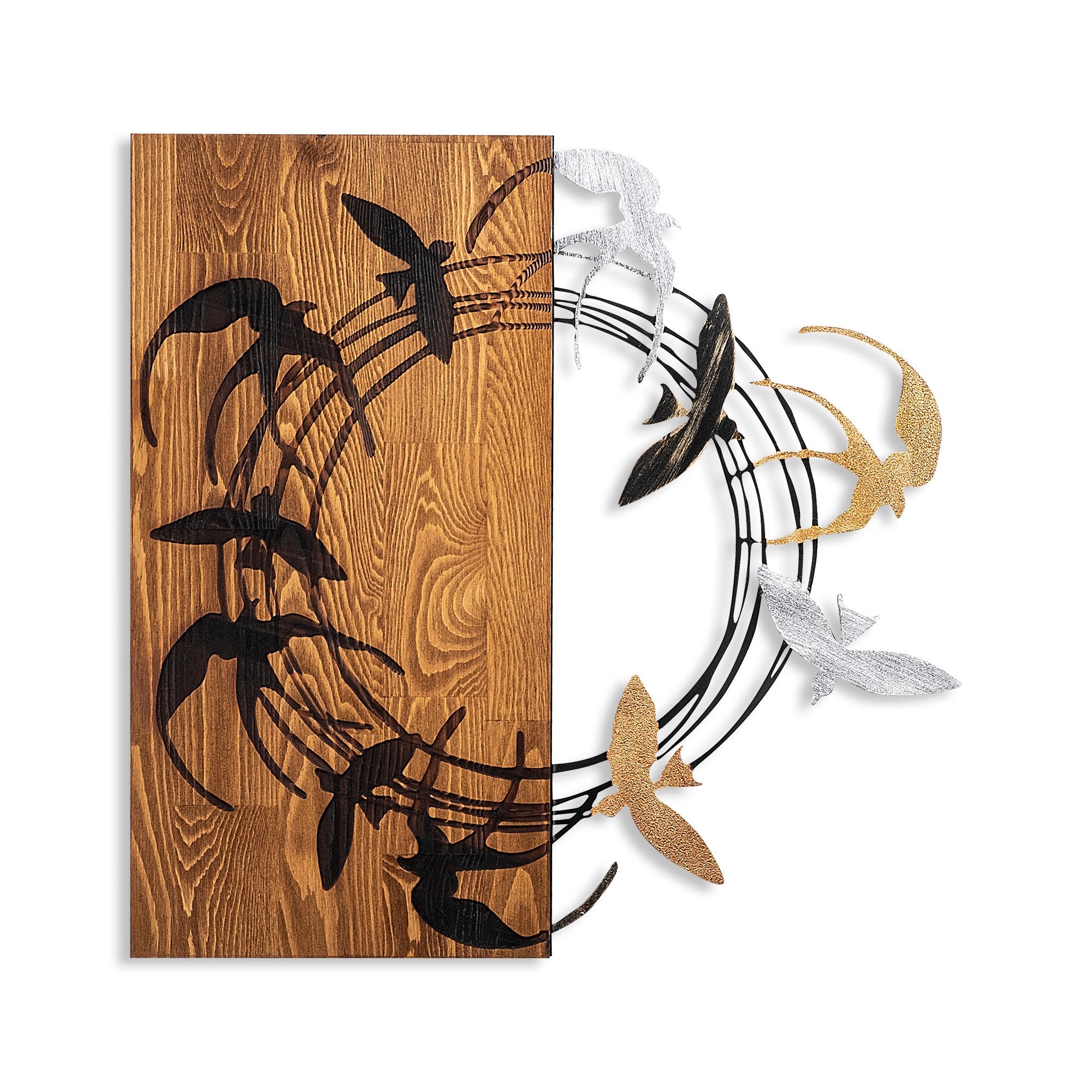 Elegante acessório decorativo de parede em madeira, 58 x 58 cm, 100% madeira (3 cm) e metal (1,5 mm) | Design elegante em nogueira e preto, fácil montagem na parede